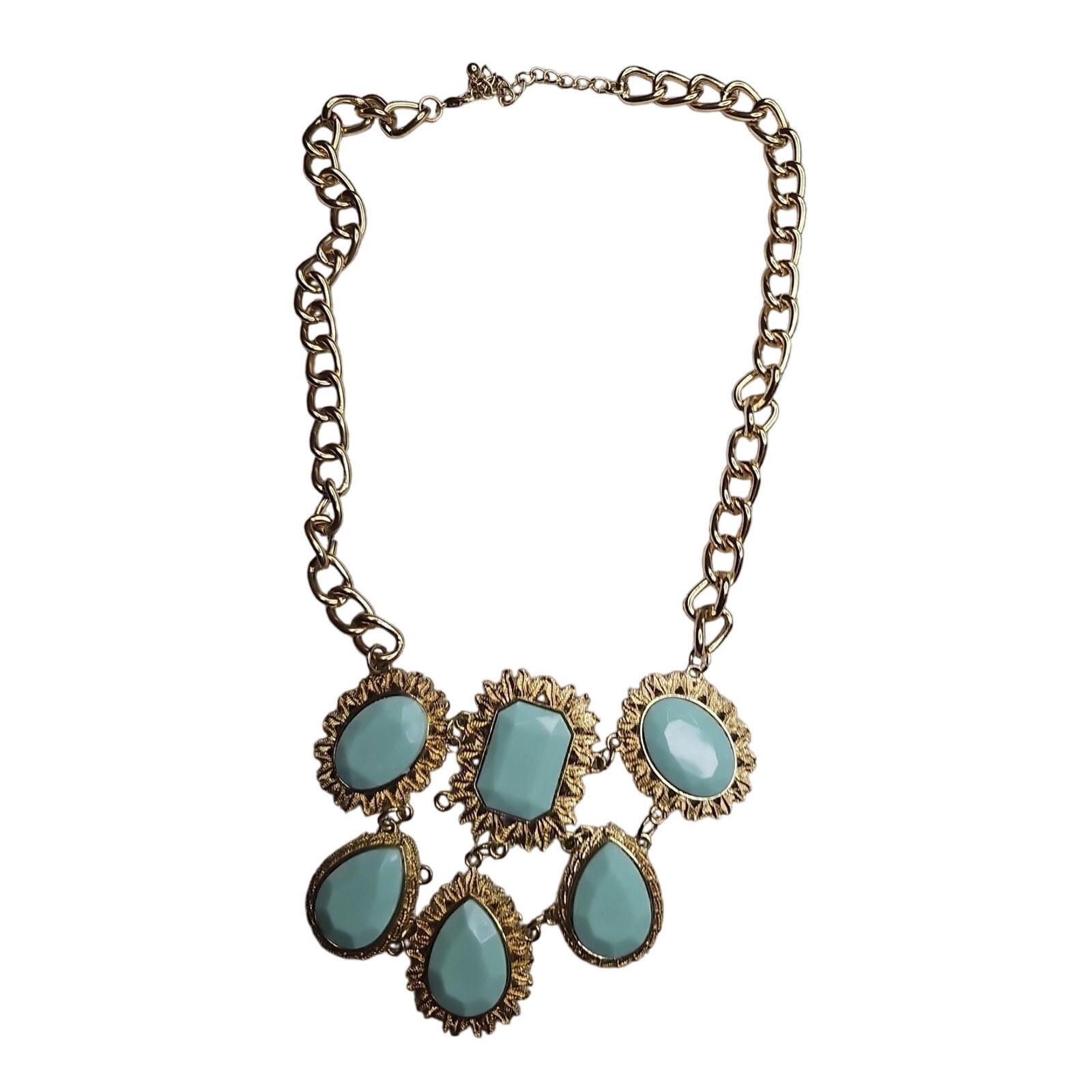 The Unbranded Brand Bib Necklace Pastel Mint Green Faceted Acrylic Stones Gold Size ONE SIZE - 1 Thumbnail