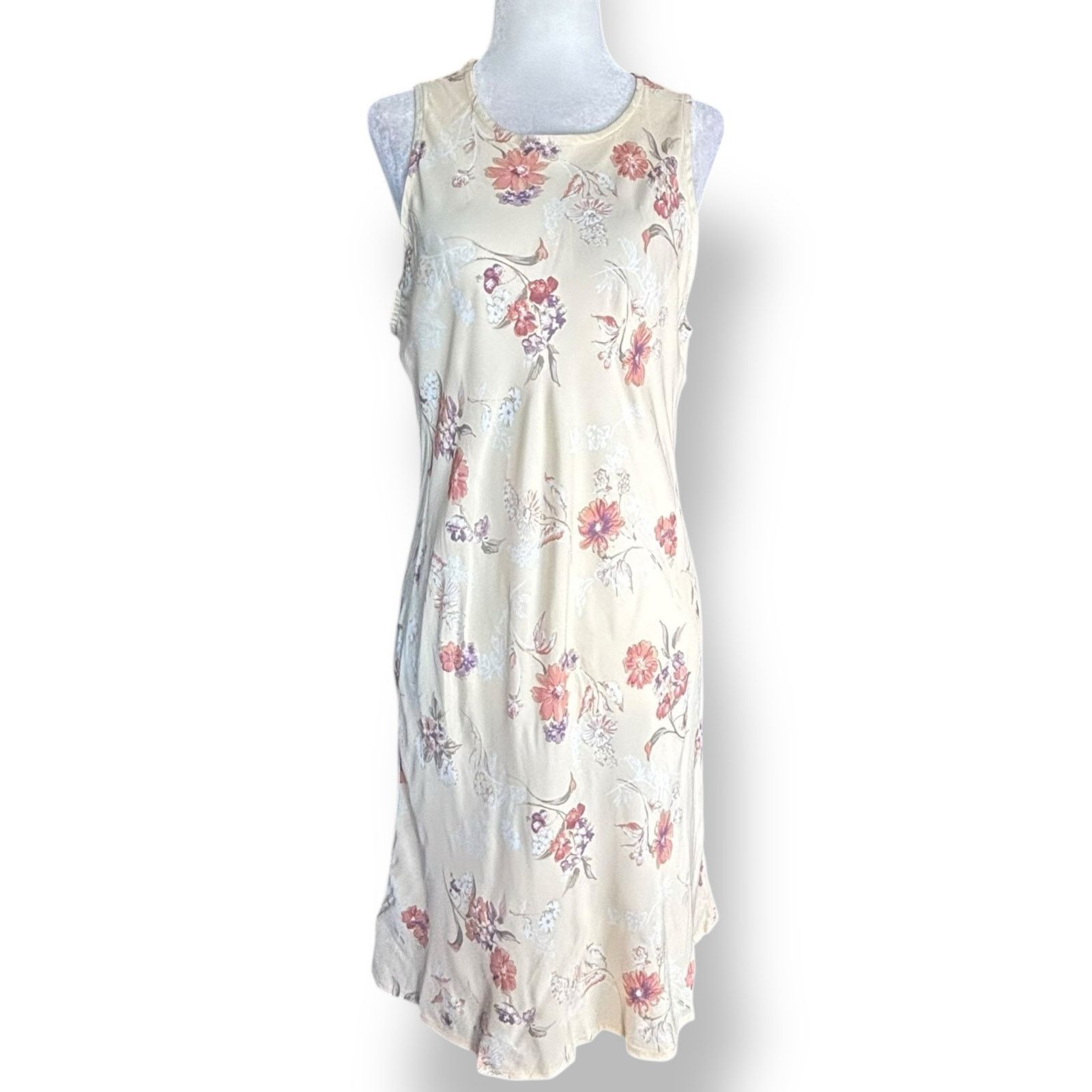 Vintage Vintage 90s Beige White Floral Sleeveless Mini Dress USA Size M / US 6-8 / IT 42-44 - 1 Thumbnail