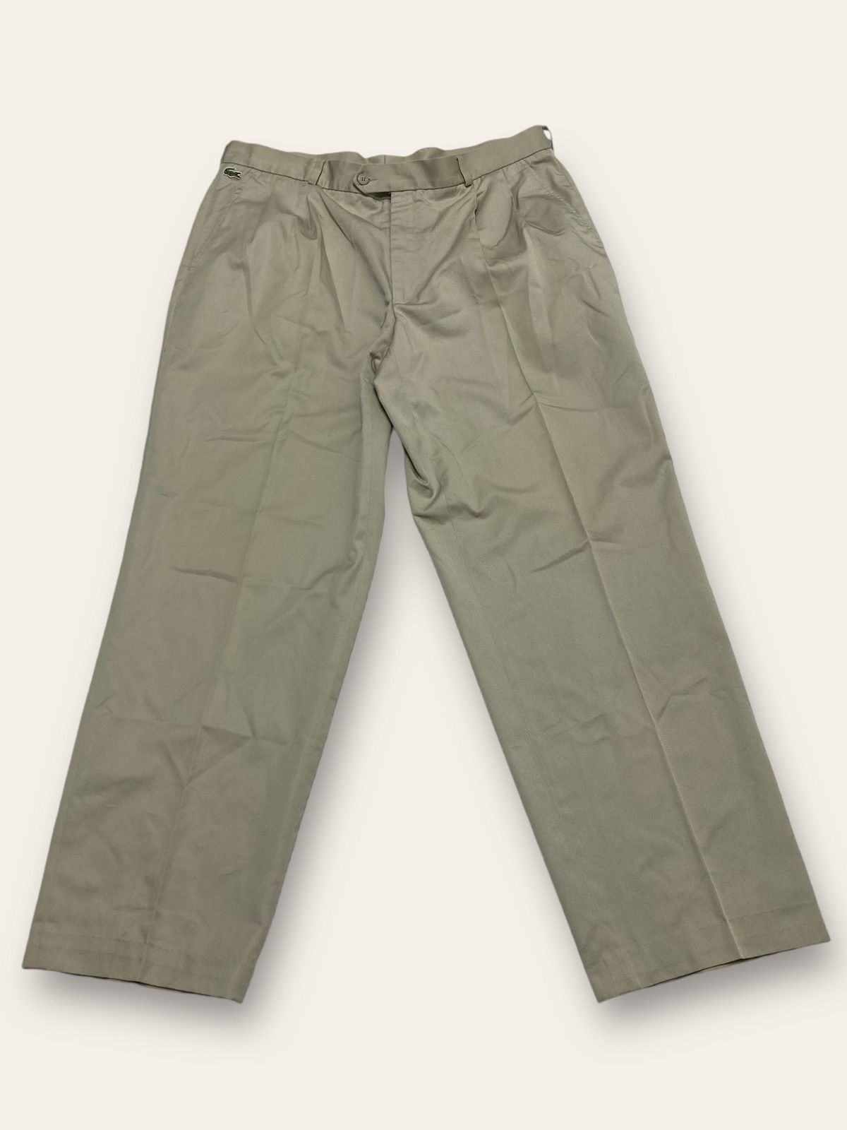 Lacoste 90s Vintage LACOSTE Chemise Beige Baggy Oversize Wide Pants Size US 35 - 1 Thumbnail