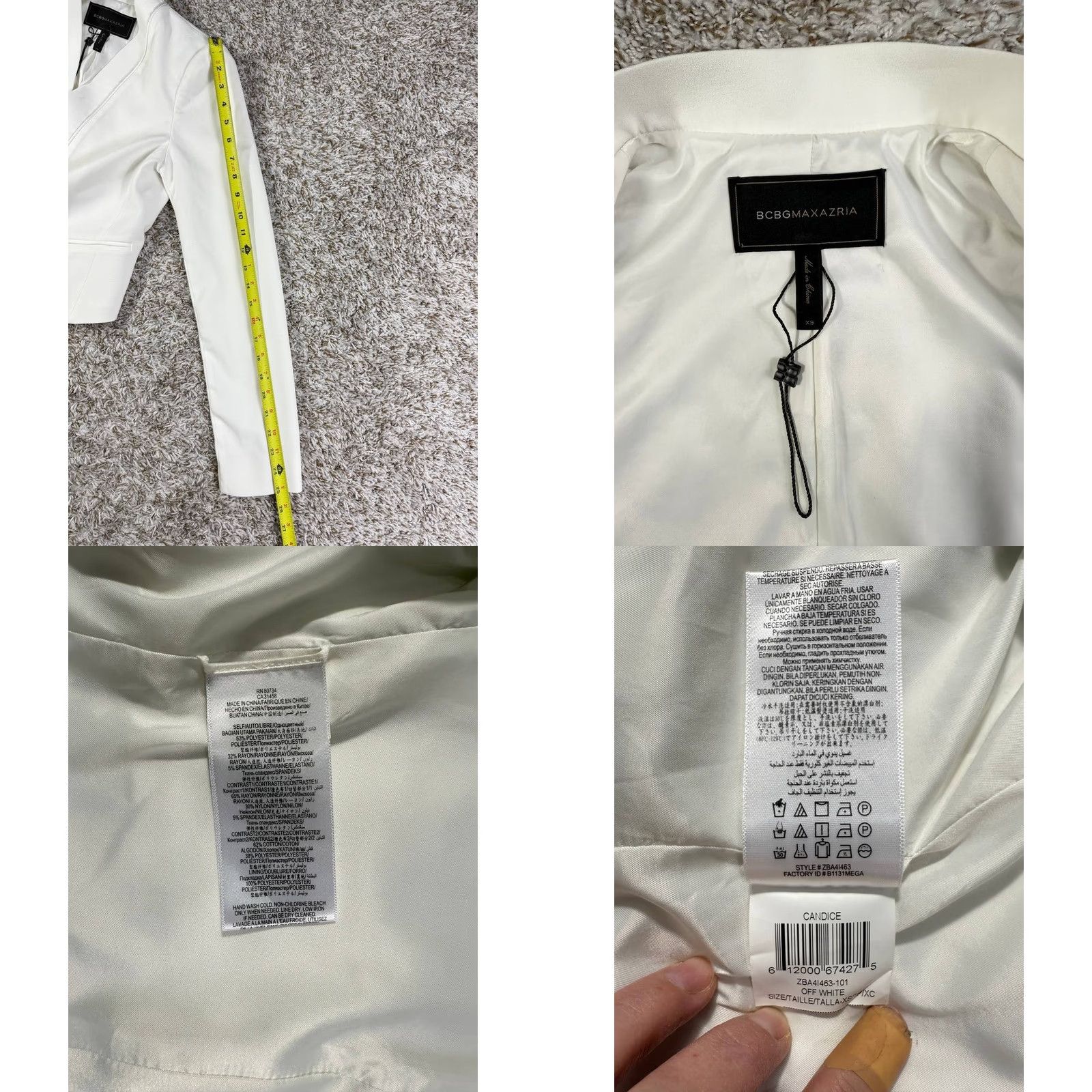 Bcbgmaxazria BCBGMAXAZRIA Blazer Women XS White Asymmetrical Open Front Lloyd Basic Jacket Size XS / US 0-2 / IT 36-38 - 8 Thumbnail