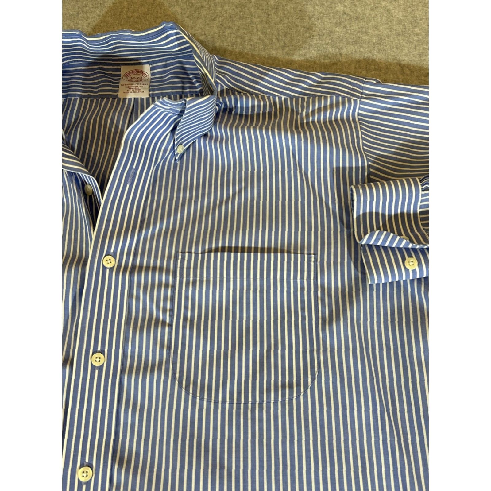 Brooks Brothers Brooks Brothers Shirt Mens 16.5 32/33 Button-Down Collar Traditional Fit Blue White Stripe 100% Cotton Non-Iron Dress Shirt Size US XL / EU 56 / 4 - 2 Thumbnail