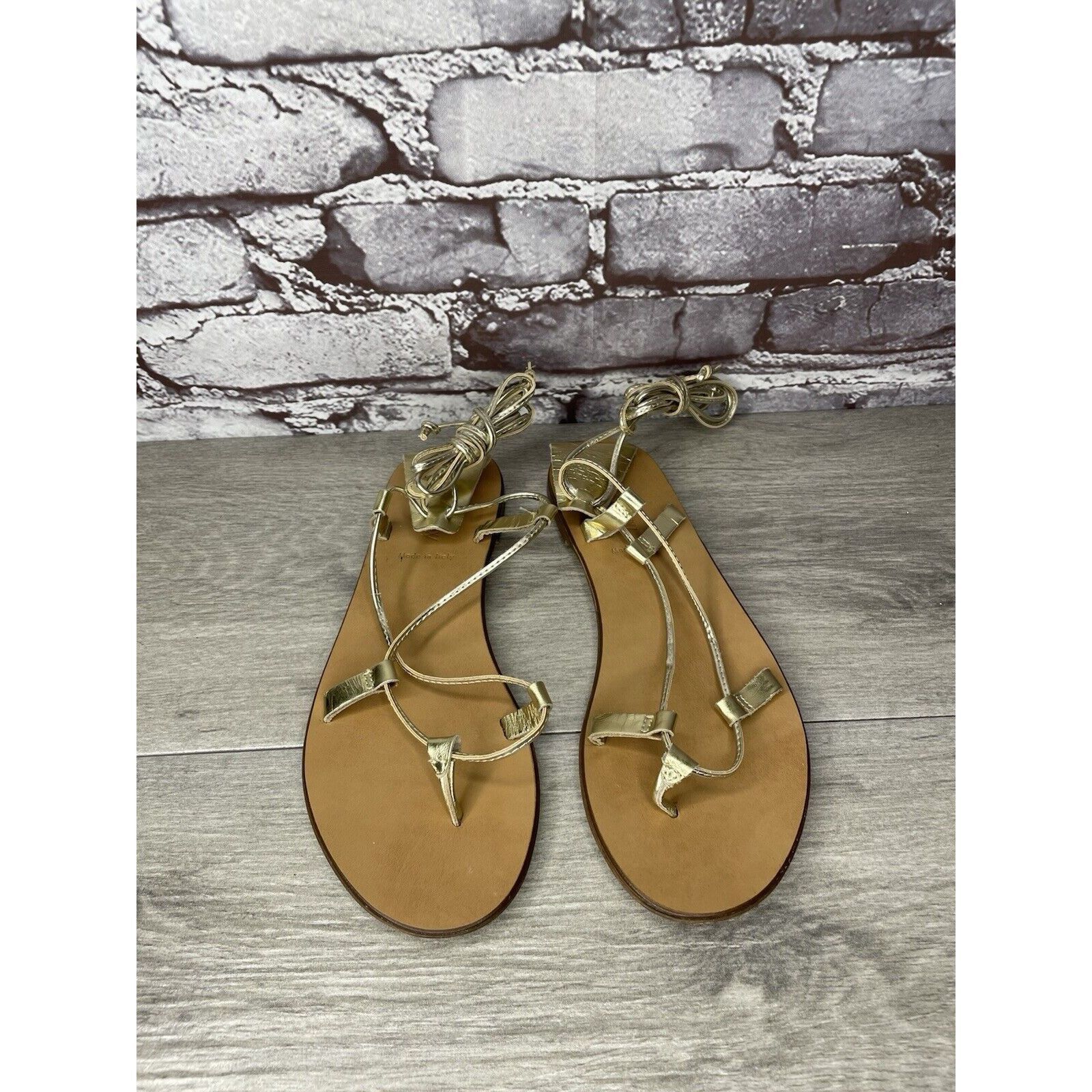 J.Crew J. Crew Metallic Gold Leather Ankle Wrap Around Sandals Wome Size US 7.5 / IT 37.5 - 10 Thumbnail