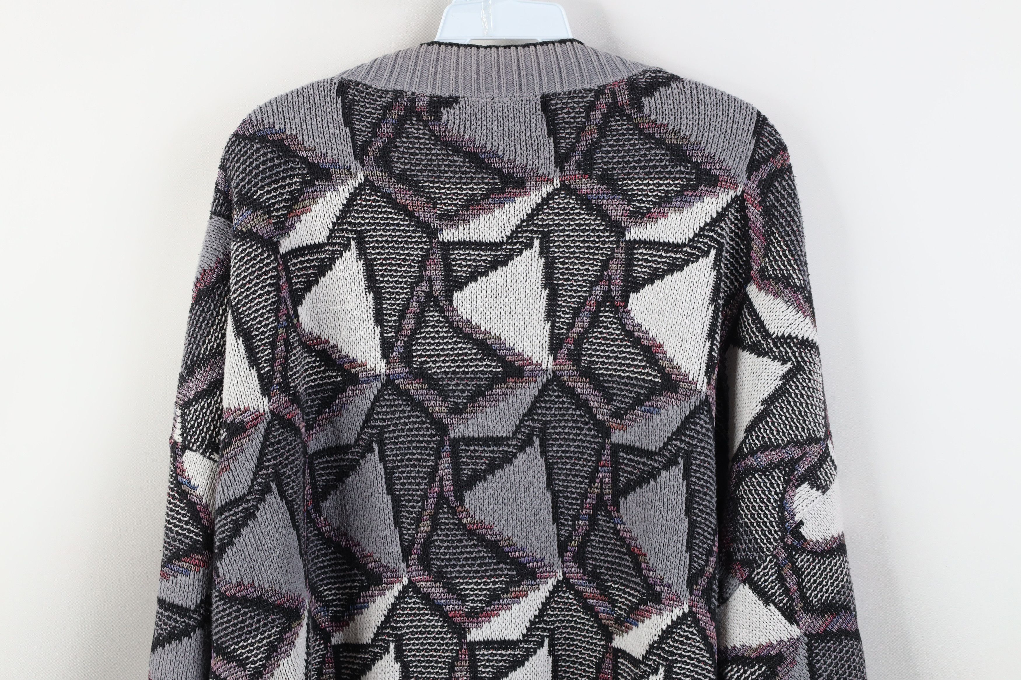 Vintage Vintage 90s Streetwear Geometric Knit Cardigan Sweater USA Size US XXL / EU 58 / 5 - 10 Thumbnail
