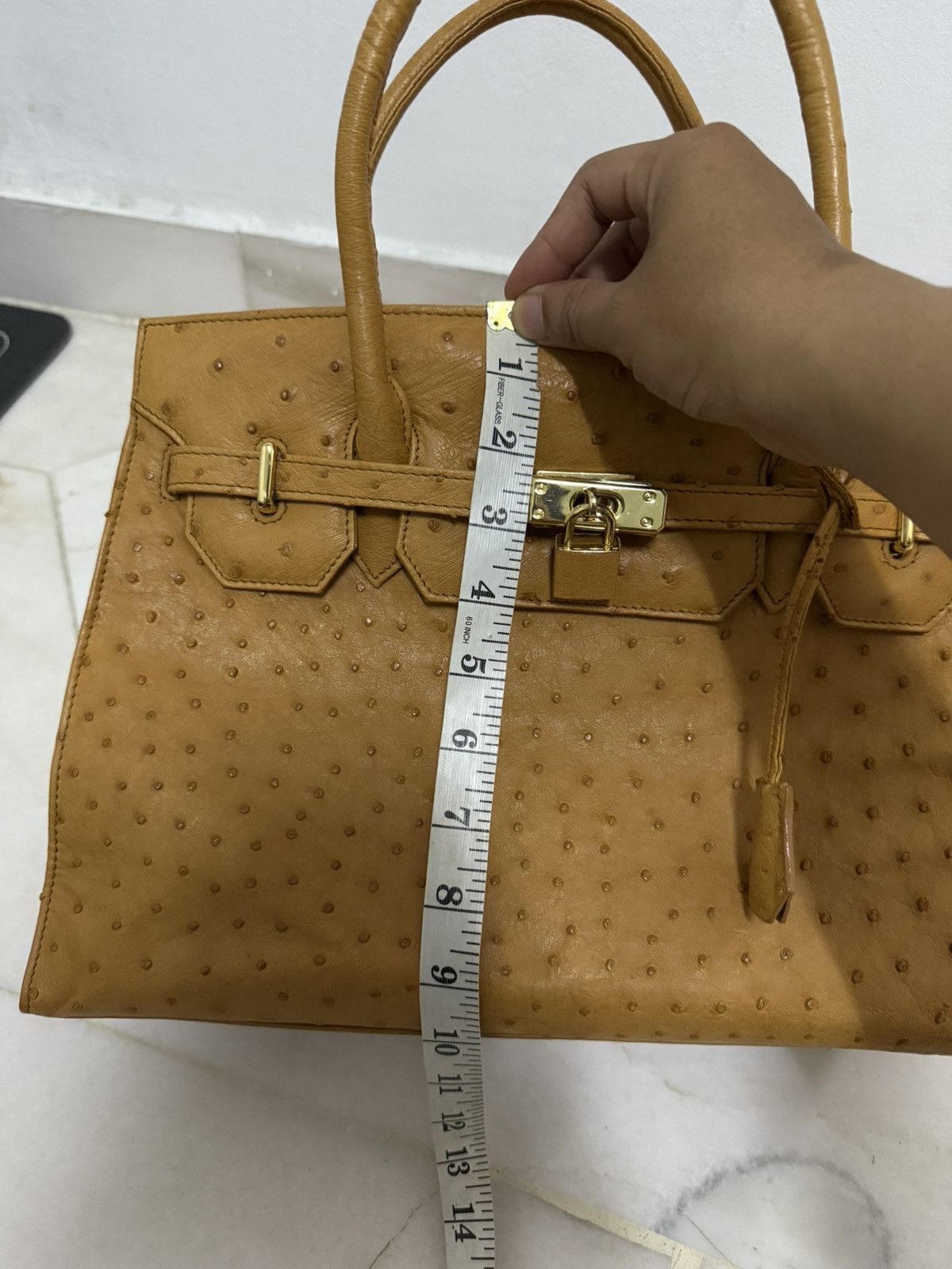 Japanese Brand Ostrich Patina Leather mini inspired hermes Birkin bag Size ONE SIZE - 9 Thumbnail