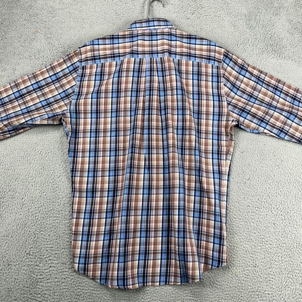 Peter Millar Peter Millar Shirt Mens Large Blue Brown Plaid Button-Down Casual Long Sleeve Regular Fit Mens Wool Cotton Button-Up Shirt Size US L / EU 52-54 / 3 - 3 Thumbnail