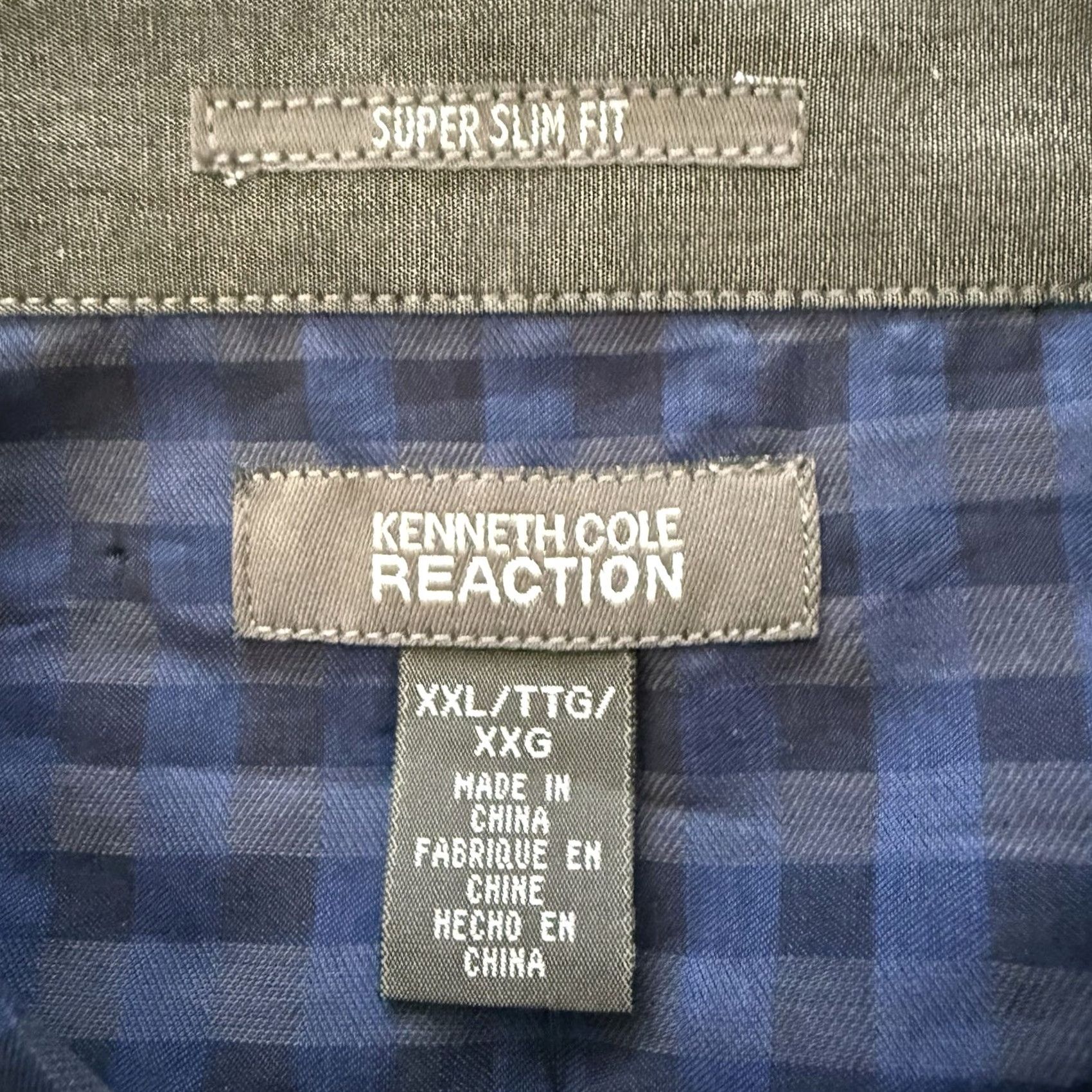 Kenneth Cole Kenneth Cole Reaction Shirt Mens 2XL Blue Check Slim Fit Button-Up Long Sleeve Size US XXL / EU 58 / 5 - 2 Thumbnail