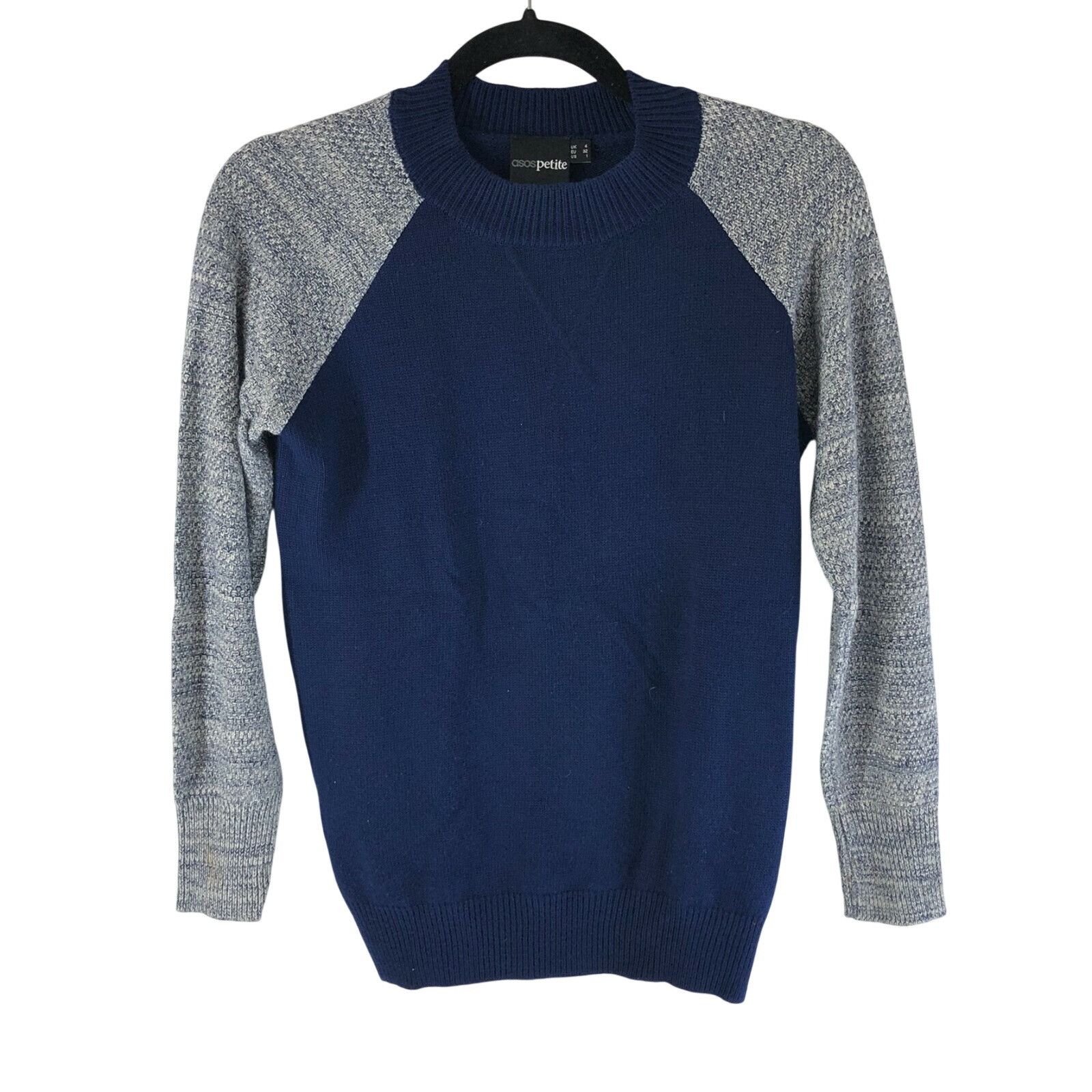 Asos Asos Petite Womens Sweater Crew Neck Knit Navy Blue Gray Siz Size XS / US 0-2 / IT 36-38 - 1 Thumbnail