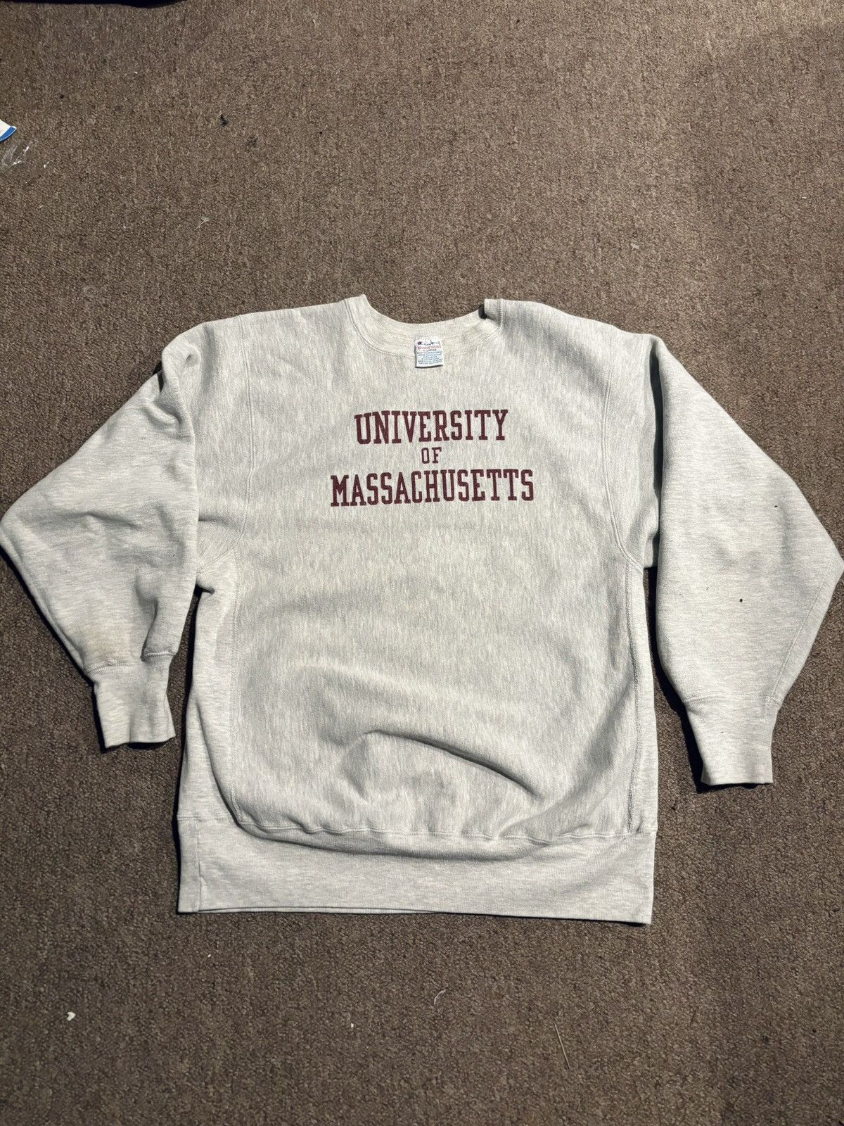 Image of American College x Champion Vintage 80's Umass Champion Reverse Weave Crewneck in Grey (Size XL)