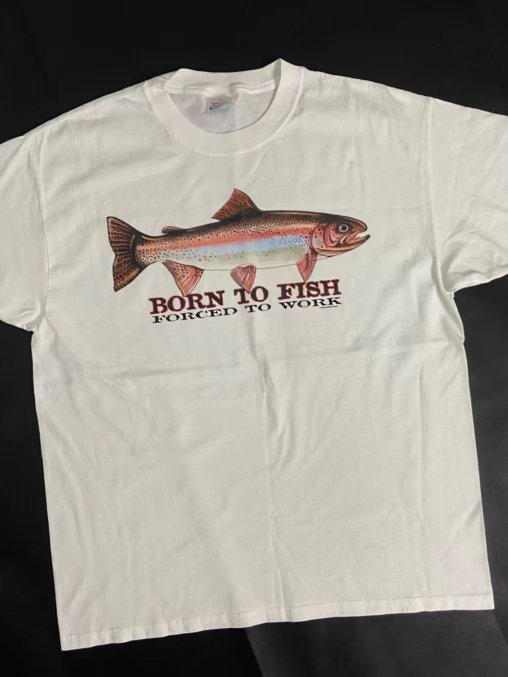 Vintage White Washed Vintage T-Shirt with Fish Print Size US M / EU 48-50 / 2 - 1 Thumbnail