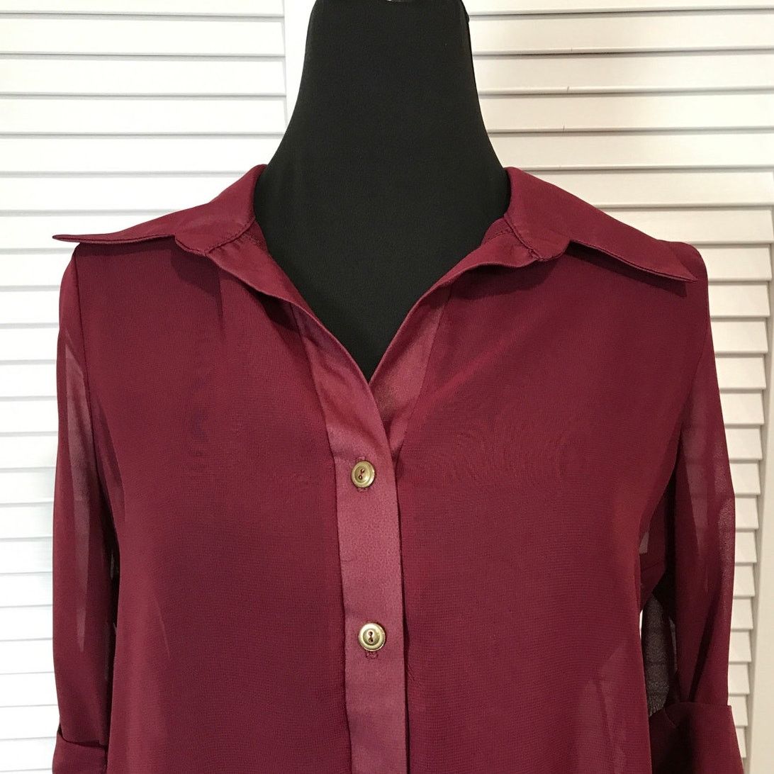 Other Body Central Y2K Boho Sheer Burgundy Waist Blouse L Size L / US 10 / IT 46 - 2 Thumbnail
