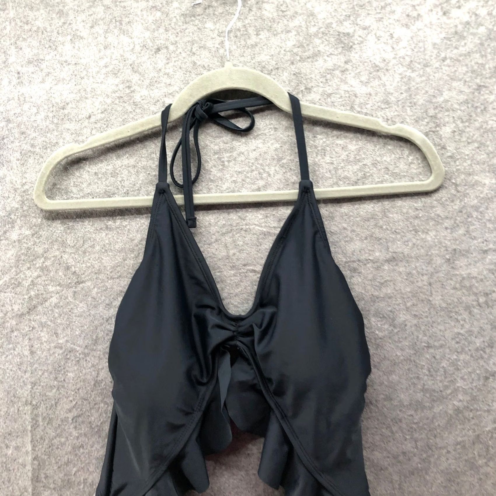 Vintage Bleu Ice One Piece Swimsuit Womens M Black Padded Halter Tie Ruffle Cutout Size ONE SIZE - 5 Thumbnail