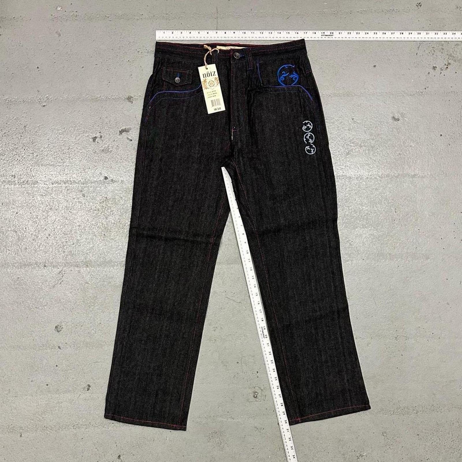Vintage Vintage baggy y2k noiz black raw denim embroidered Size US 34 / EU 50 - 3 Thumbnail