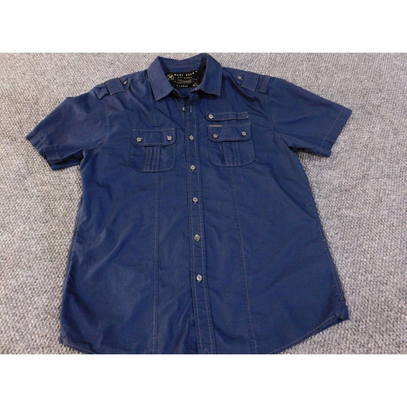 Epaulet Marc Ecko Cut & Sew Shirt Mens Large Navy Short Sleeve Button Epaulet Pockets Size US L / EU 52-54 / 3 - 3 Thumbnail