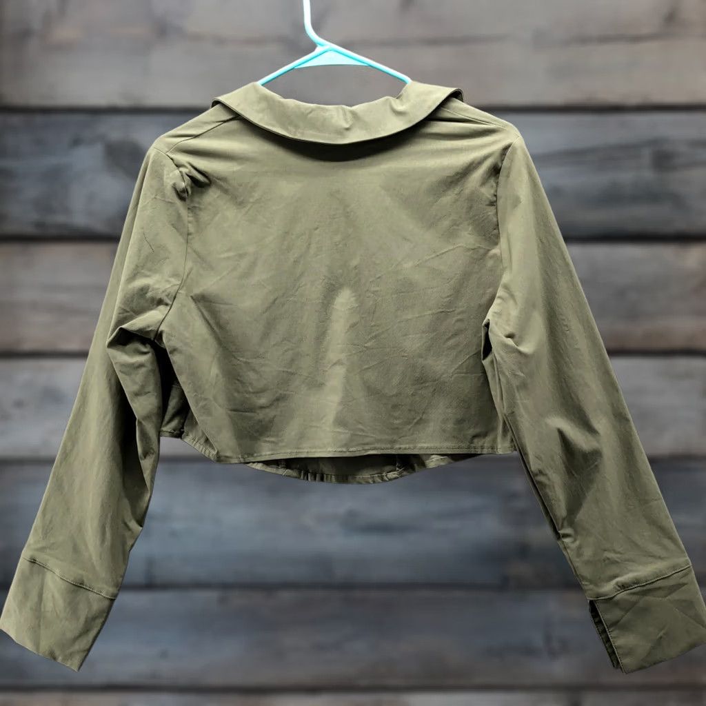 H&M H&M Corset Style Deep V-Neck Crop Shirt Womens XL Green Long Sleeve Collared Size XL / US 12-14 / IT 48-50 - 1 Thumbnail