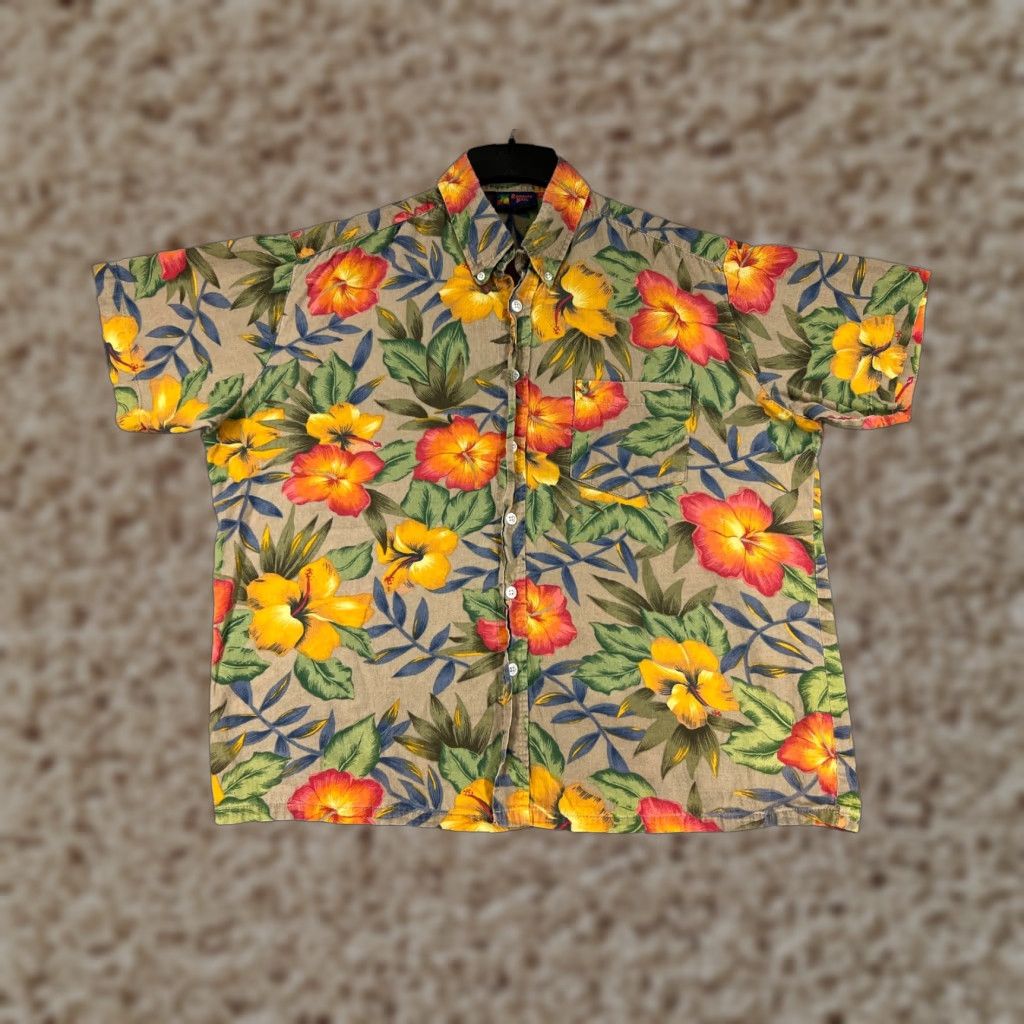Vintage VINTAGE Roundy Bay Mens Hawaiian Shirt XL Orange Button-Up Hibiscus Cotton Size US XL / EU 56 / 4 - 1 Thumbnail