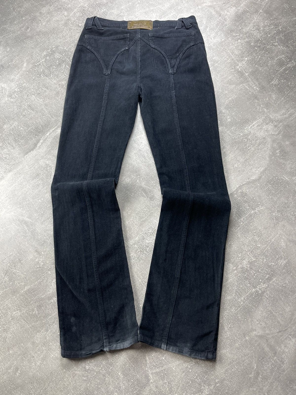 Dolce & Gabbana × Vintage Dolce & Gabbana Navy Blue Corduroy Logo Flared Pants Size 28" / US 6 / IT 42 - 2 Thumbnail