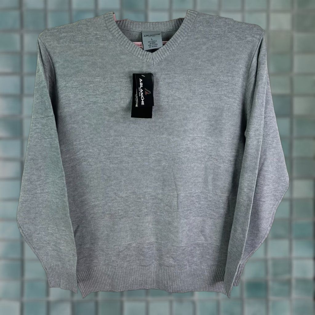 Vintage Ablanche NY V Neck Acrylic Pullover Sweater Mens L Heather Gray NWT Size US L / EU 52-54 / 3 - 1 Thumbnail