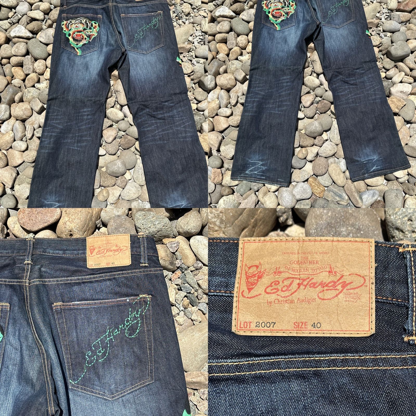 Ed Hardy VINTAGE Ed Hardy Denim Blue Jeans Mens 40x34 Embroidered Snake Tiger Tattoo Art Hipster Straight 2007 Size US 40 / EU 56 - 11 Thumbnail