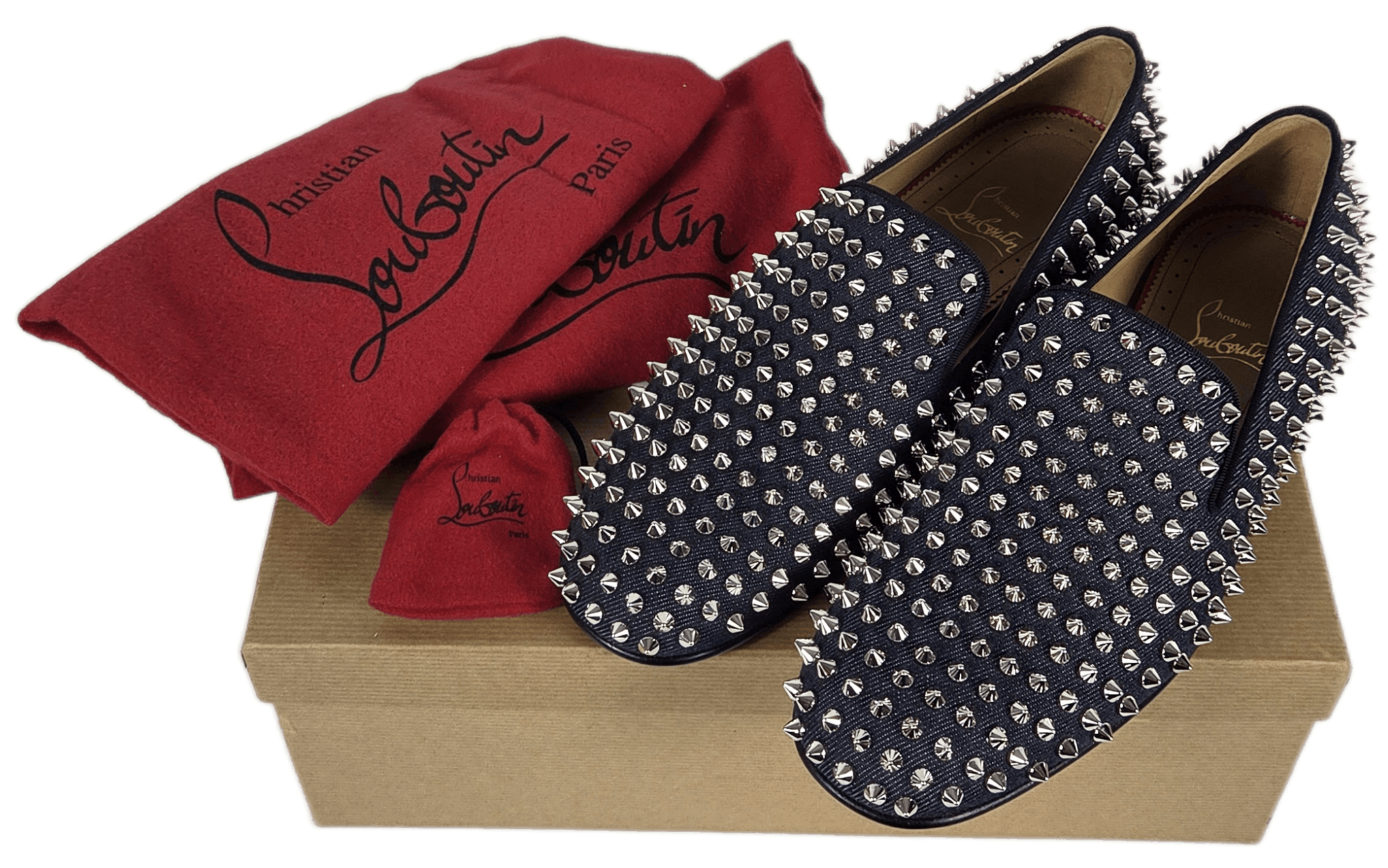 Christian Louboutin Rollerboy Spikes Flat Denim/GG Loafers Size US 6 / EU 39 - 7 Thumbnail