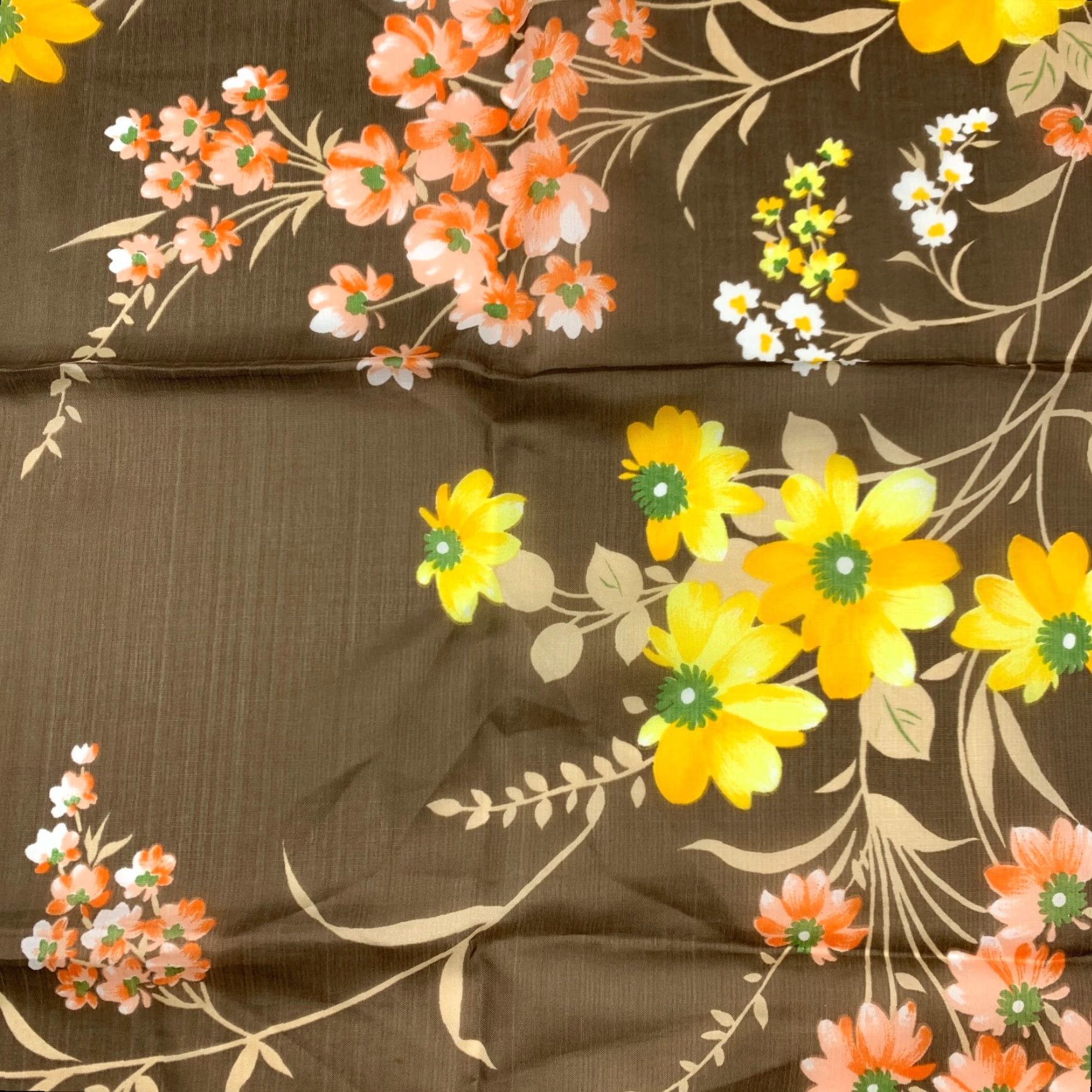 Vintage VINTAGE 1970s Floral Scarf Square 25" x 25" Brown Orange Yellow Women Tie Dye Nil Unbranded Size ONE SIZE - 3 Thumbnail