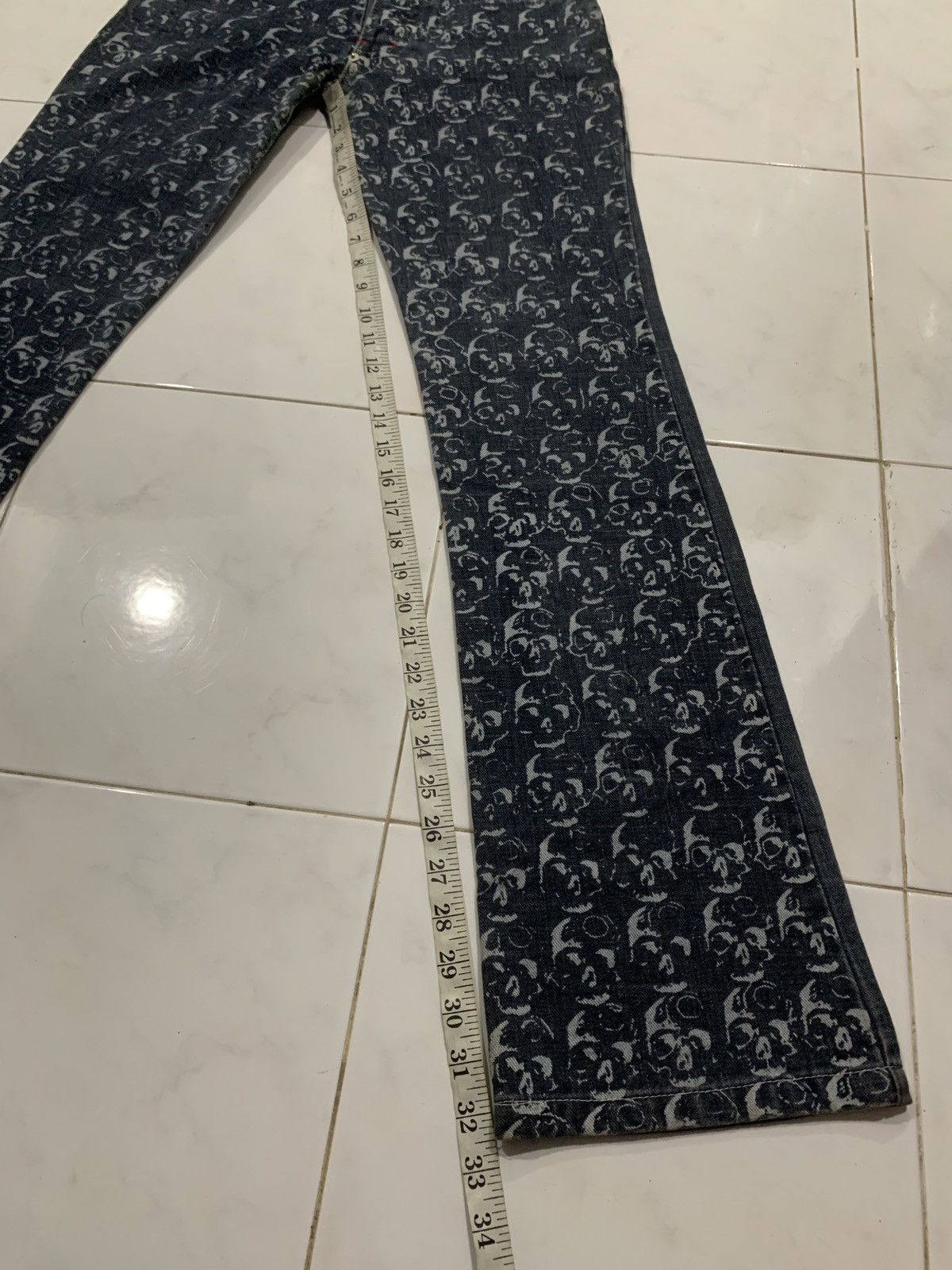 Japanese Brand Vintage Buddhist Punk Skull All Over Print Flared Jeans Size US 27 - 19 Thumbnail