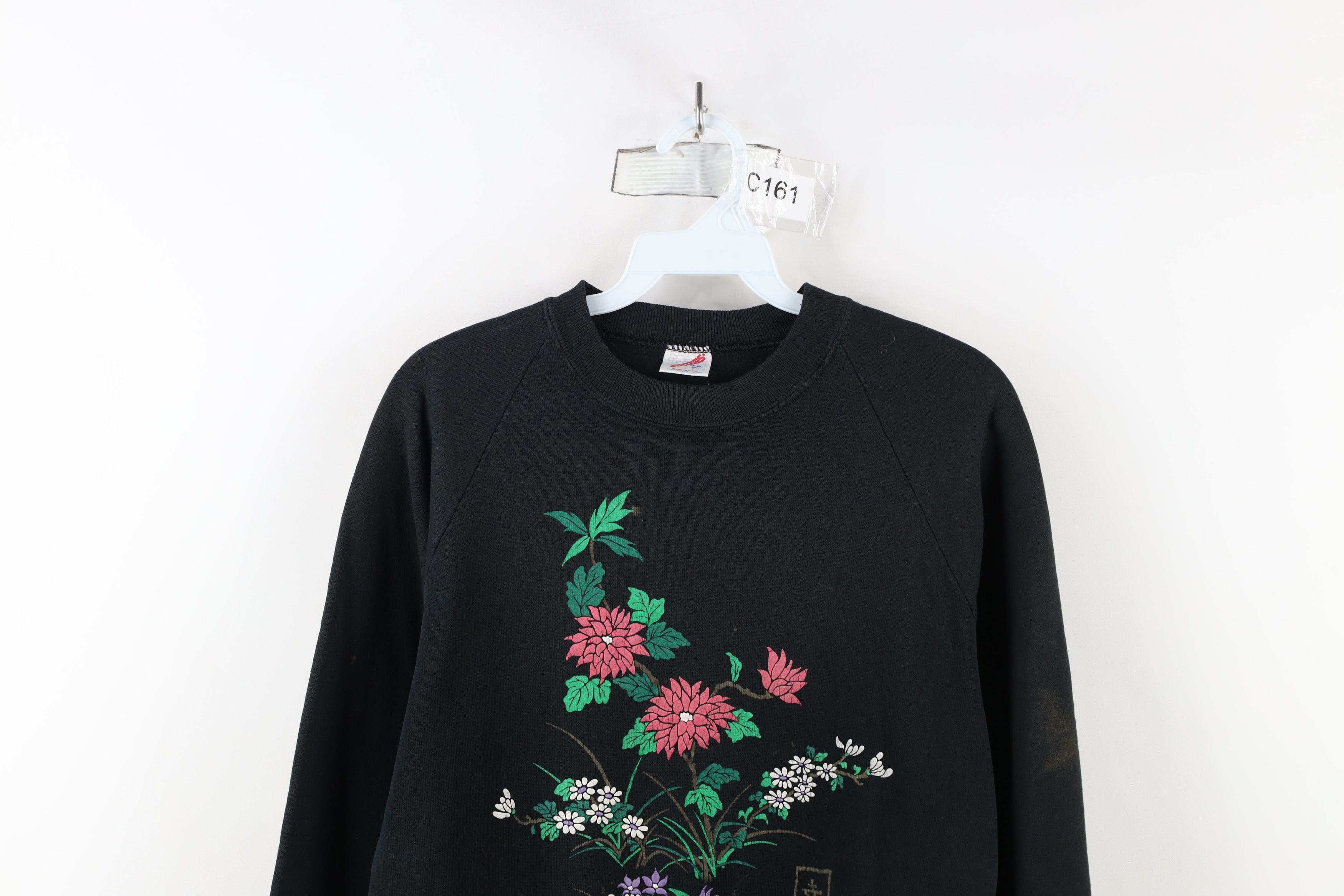 Vintage Vintage 90s Streetwear Floral Flower Sweatshirt Black USA Size M / US 6-8 / IT 42-44 - 2 Thumbnail