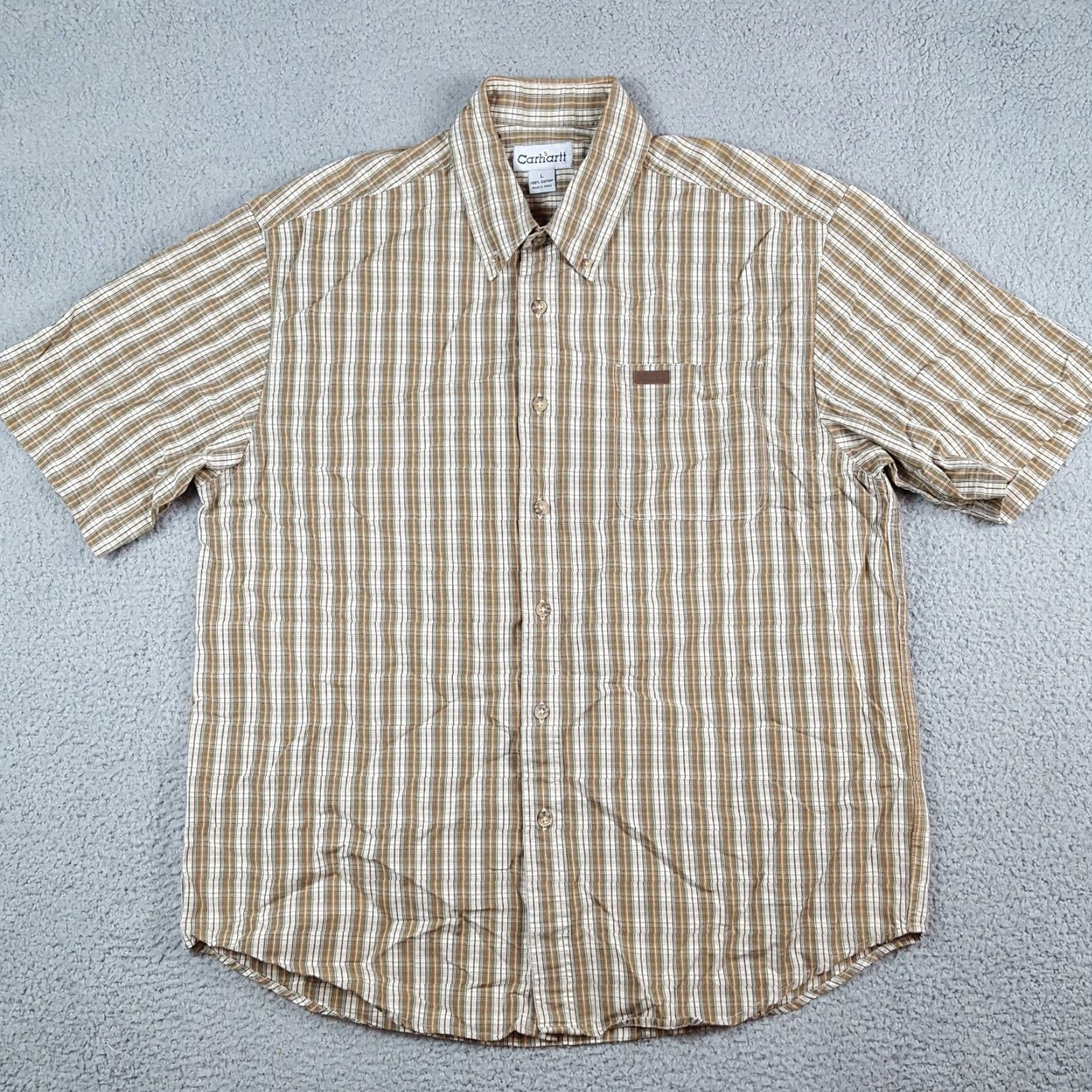 Carhartt VINTAGE Carhartt Brown Plaid Short Sleeve Preppy Size L Button Up Collared Work Shirt Size US L / EU 52-54 / 3 - 2 Thumbnail