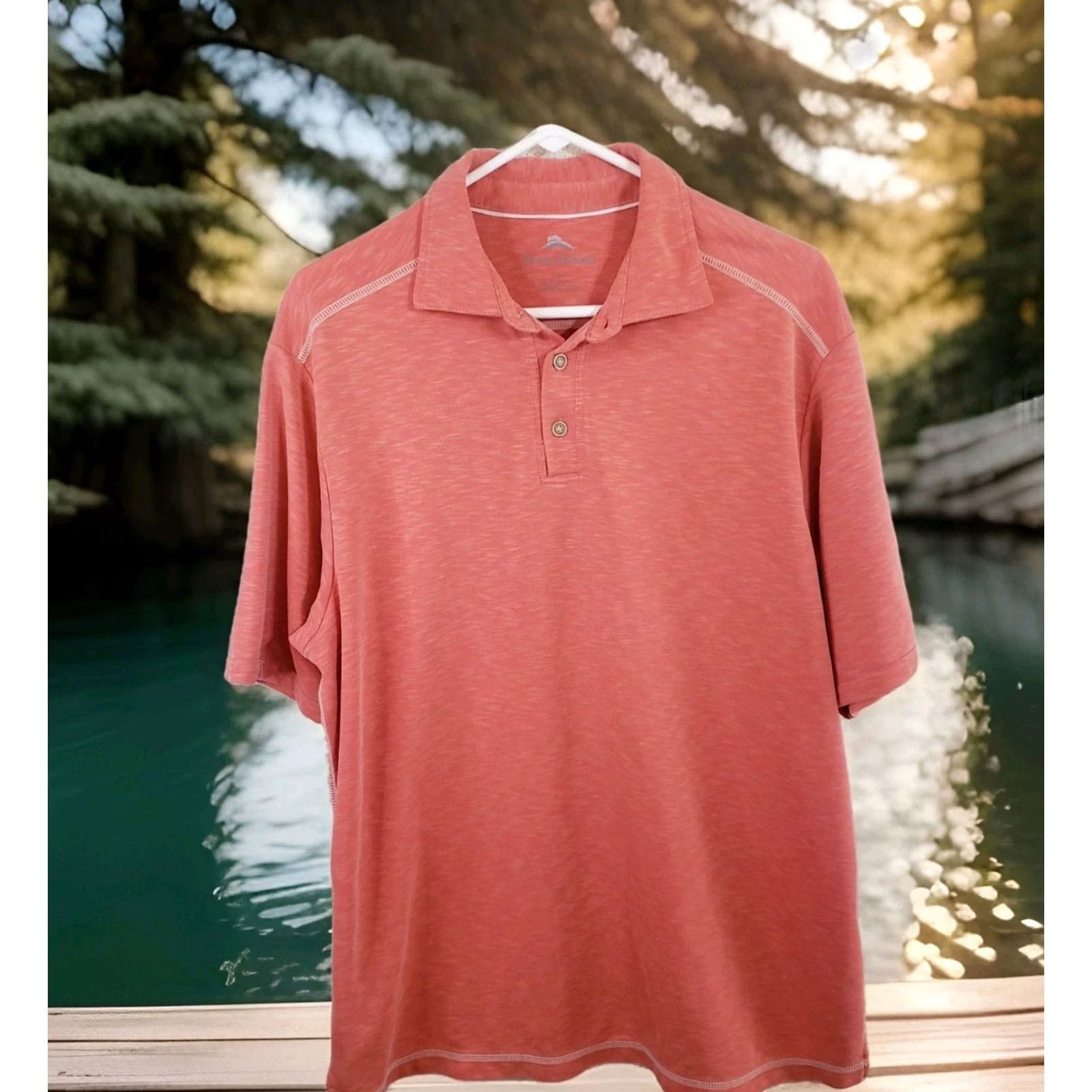 Tommy Bahama Tommy Bahama Logo Polo Shirt Knit Tencel Lycocell Melon Men's L Shirt Polo Casual Beach Logo Short Sleeve Size US L / EU 52-54 / 3 - 2 Thumbnail