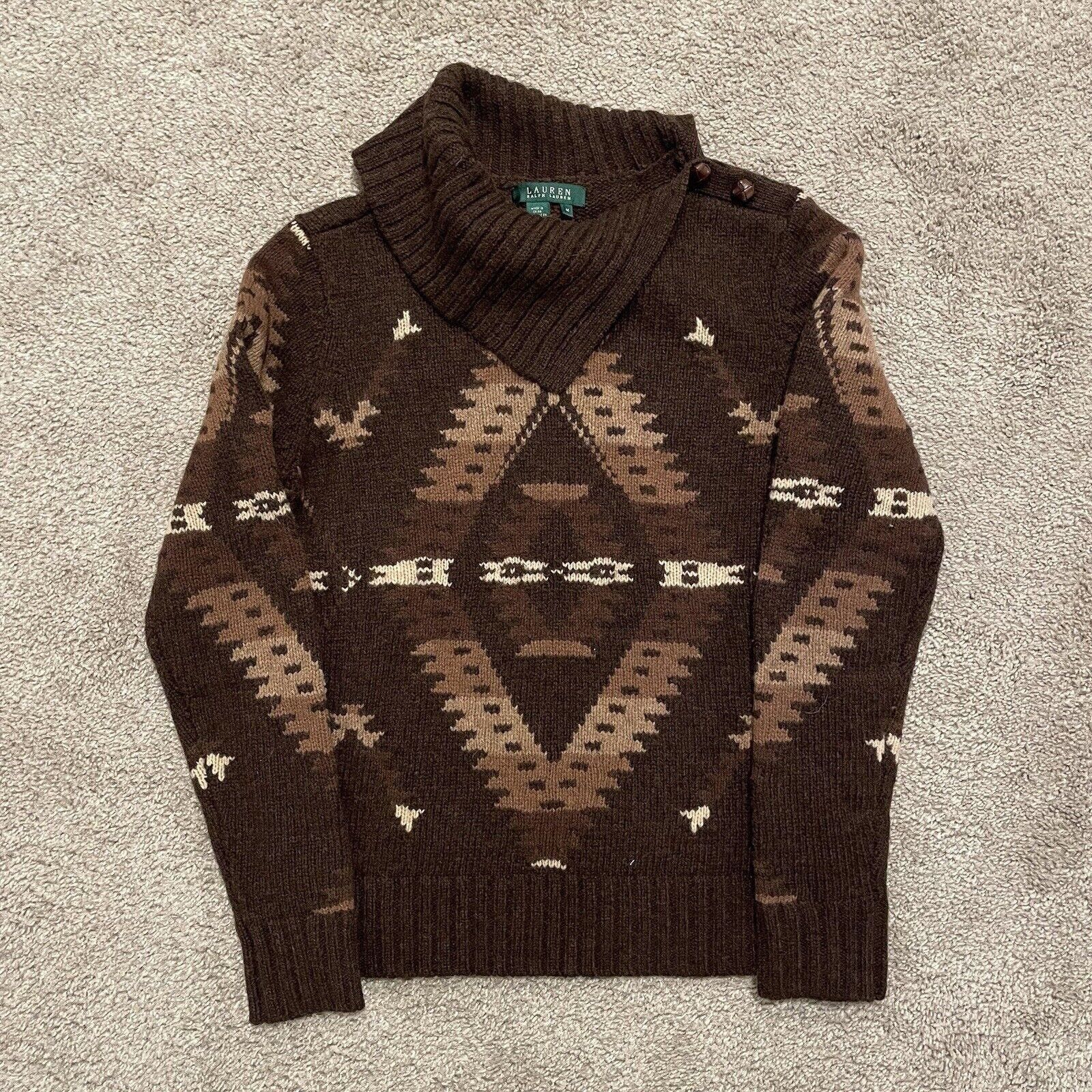 image of Lauren Ralph Lauren Vintage Laurent Ralph Laurent Aztec Sweater Brown Size M, Women's