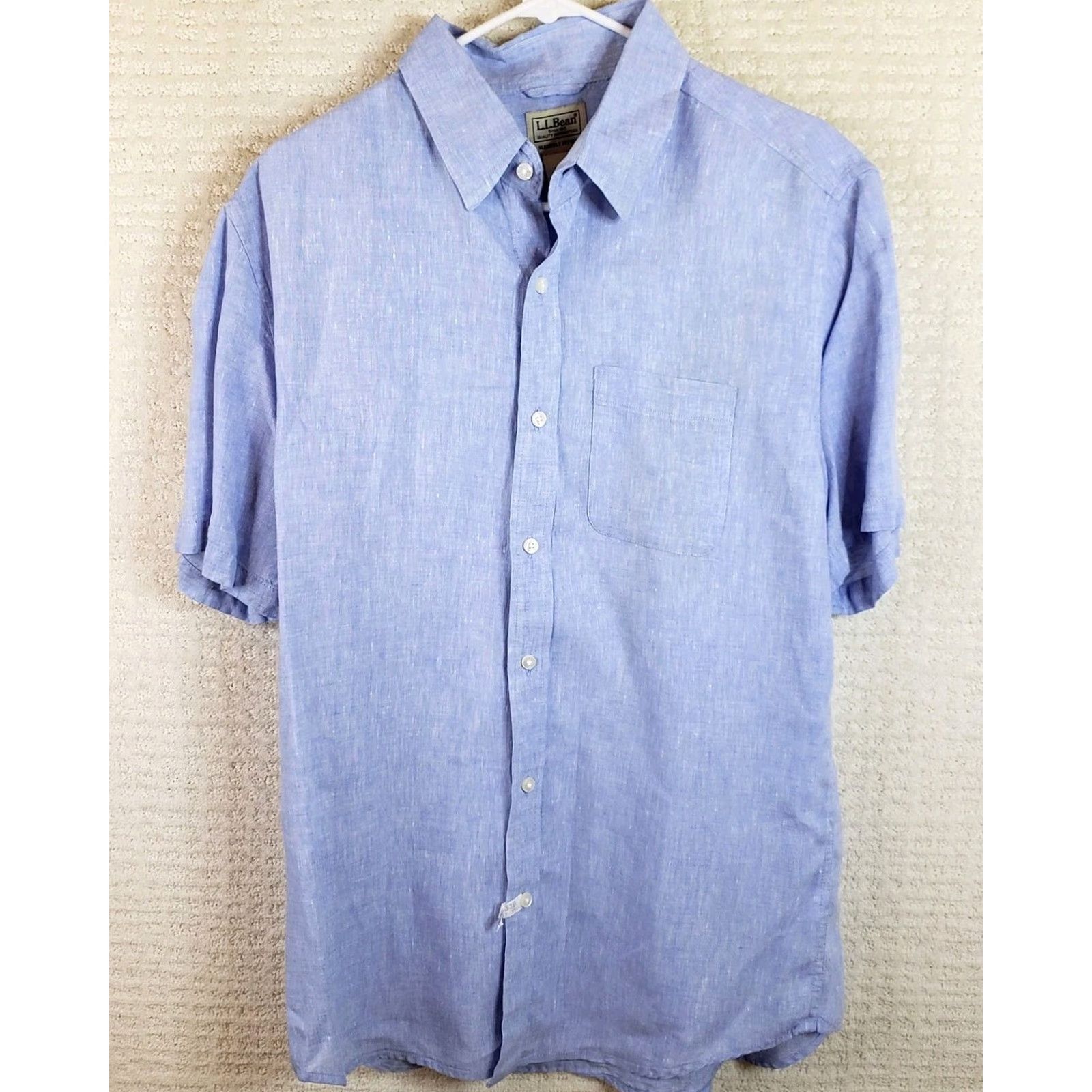 Vintage L.L.Bean Shirt Mens M Blue Linen Short Sleeve Button-Up Collared Lightweight Woven Striped Regular Fit Size US M / EU 48-50 / 2 - 2 Thumbnail
