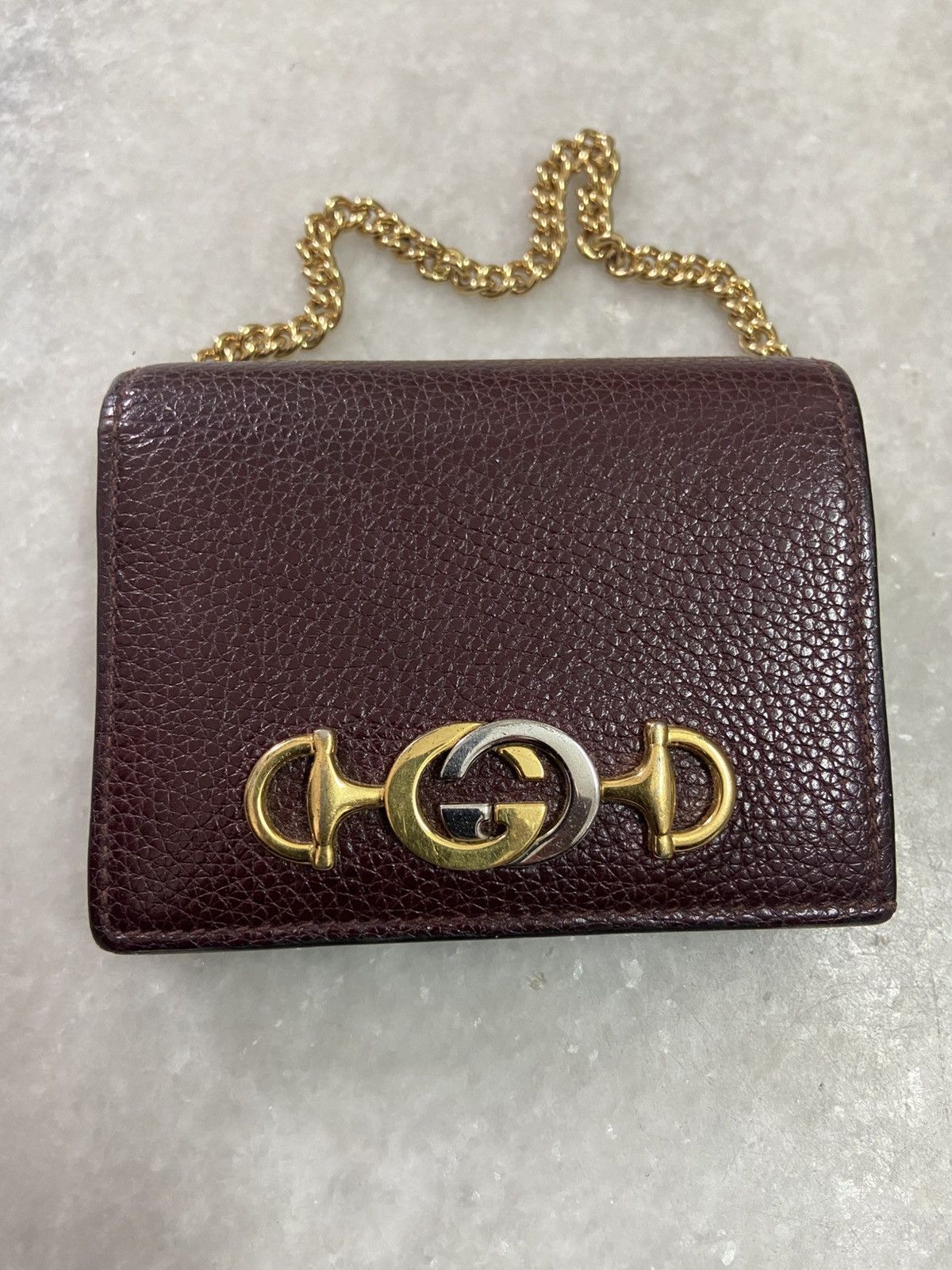 Gucci Gucci Zumi Leather Gold Chain Bi-Fold Mini Wallet Size ONE SIZE - 1 Thumbnail