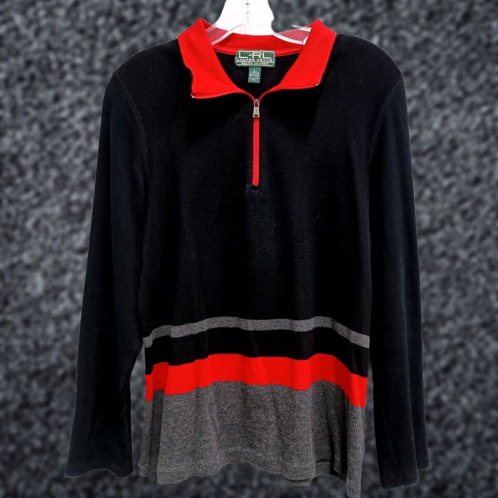 Ralph Lauren Lauren Active Ralph Lauren Quarter Zip Thermal Top Womens Large Black Red Preppy Size L / US 10 / IT 46 - 1 Thumbnail
