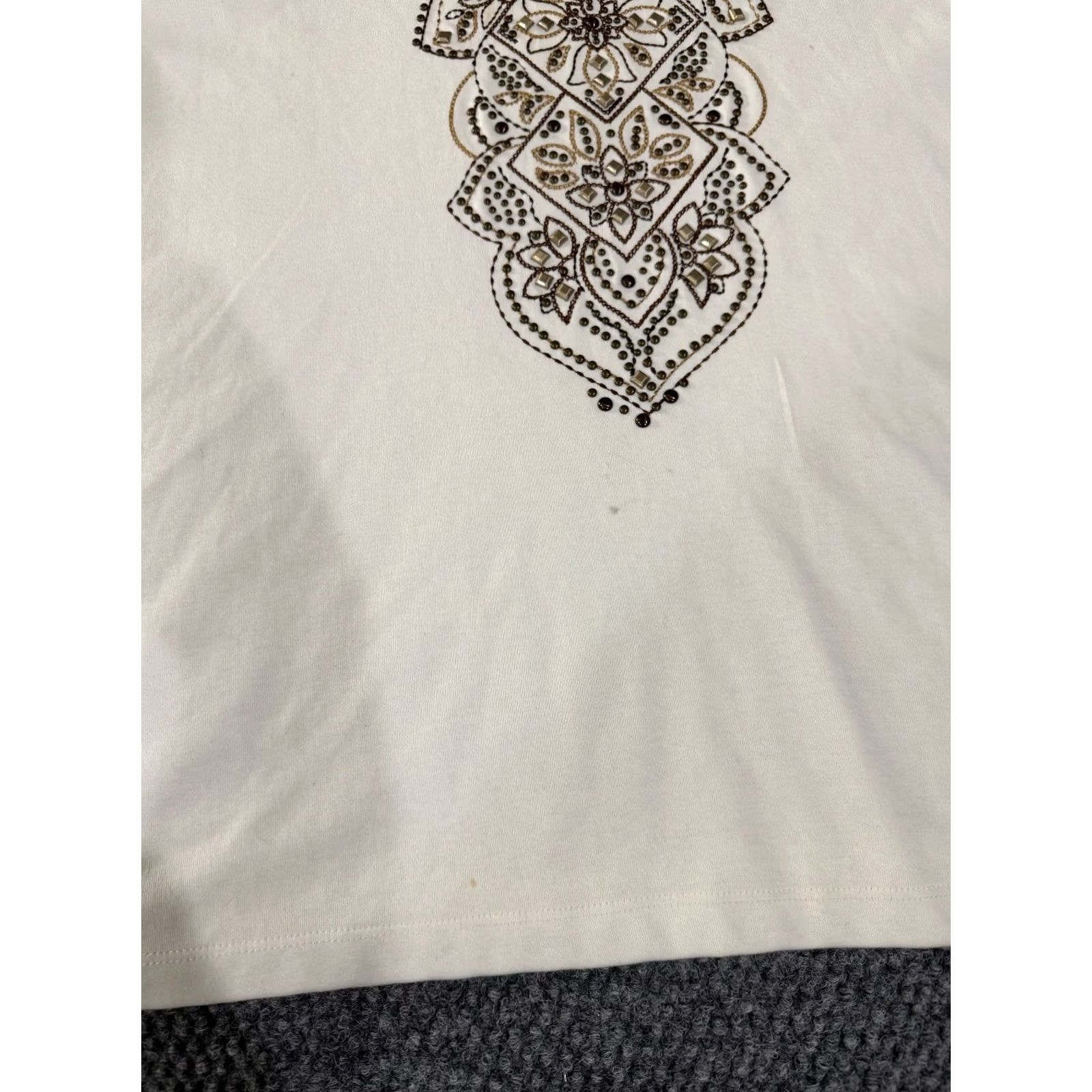 Vintage Alfred Dunner Blouse Womens 2X White Beaded Embroidered Knit Scoop Neck Pullover Casual Sleeve Size XXL / US 16-18 / IT 52-54 - 6 Thumbnail