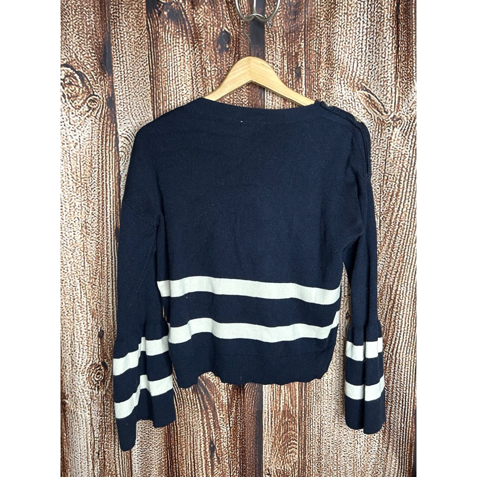 Vintage CLAUDIE PIERLOT Womens Blue Striped Pullover Knitted Sweater Size 2 Size XS / US 0-2 / IT 36-38 - 2 Thumbnail