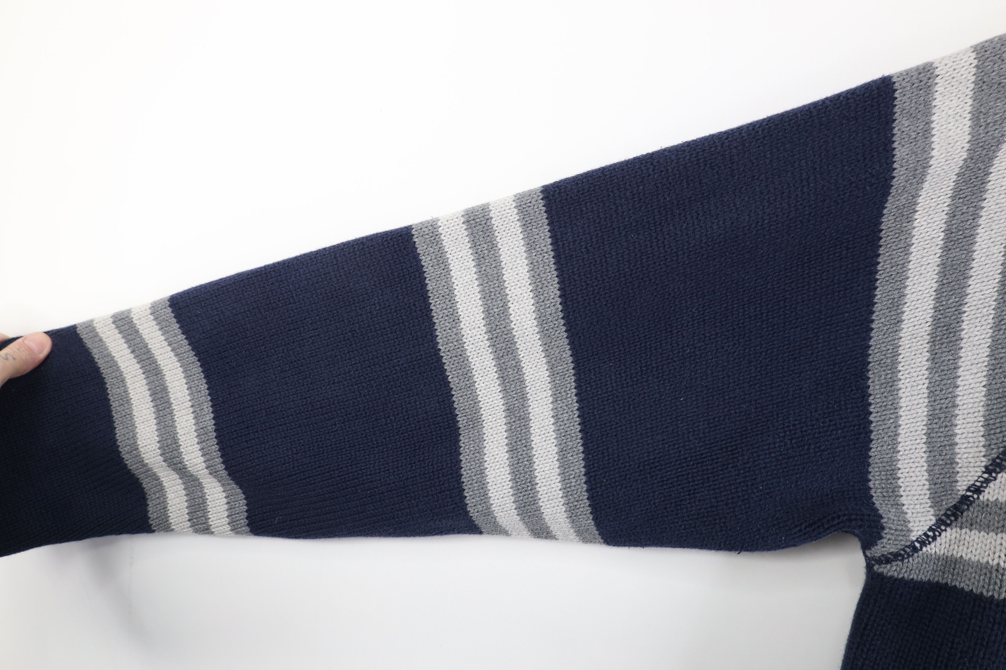 Nautica Vintage 90s Nautica Heavy Cotton Knit Striped V-Neck Sweater Size US L / EU 52-54 / 3 - 7 Thumbnail