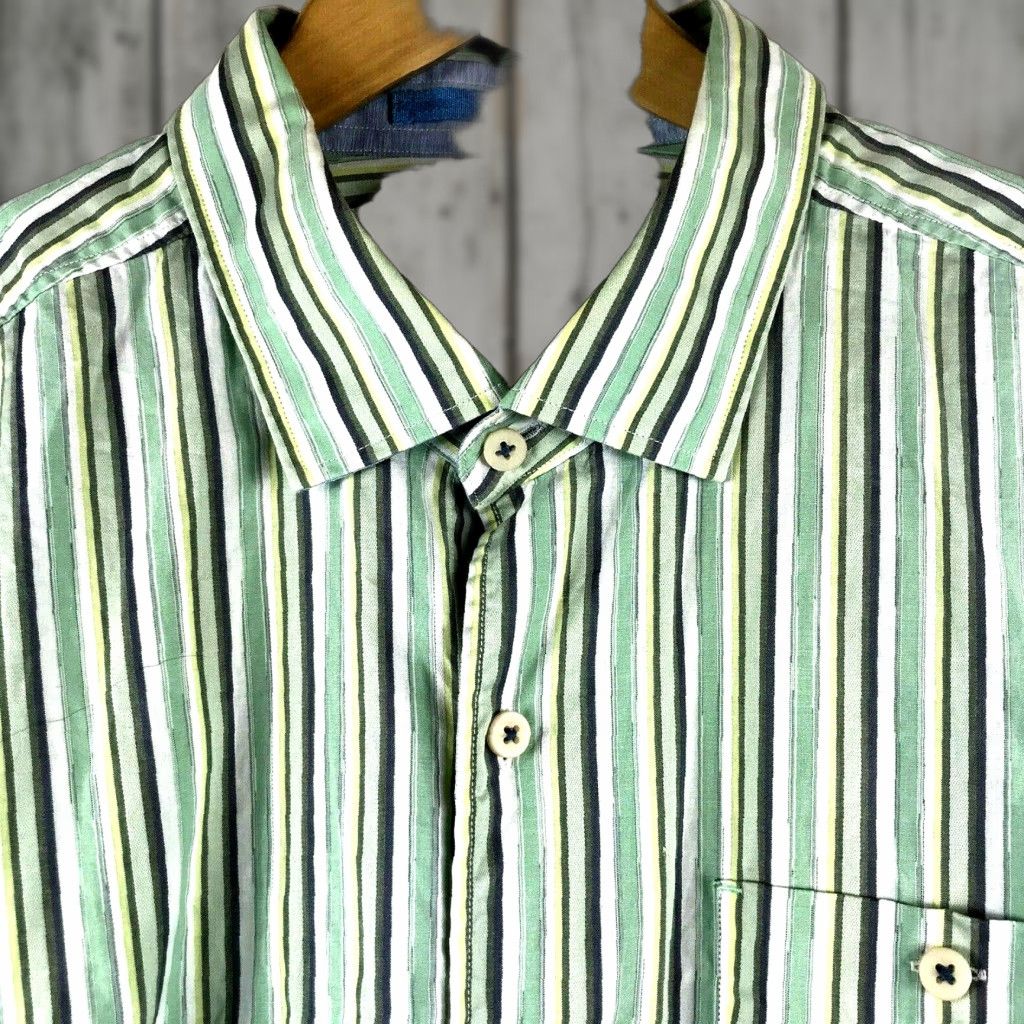 Tommy Bahama TOMMY BAHAMA Shirt Mens XL Stripe 100% Cotton L/S Green Blue Button-Front Casual Regular Fit Size US XL / EU 56 / 4 - 1 Thumbnail