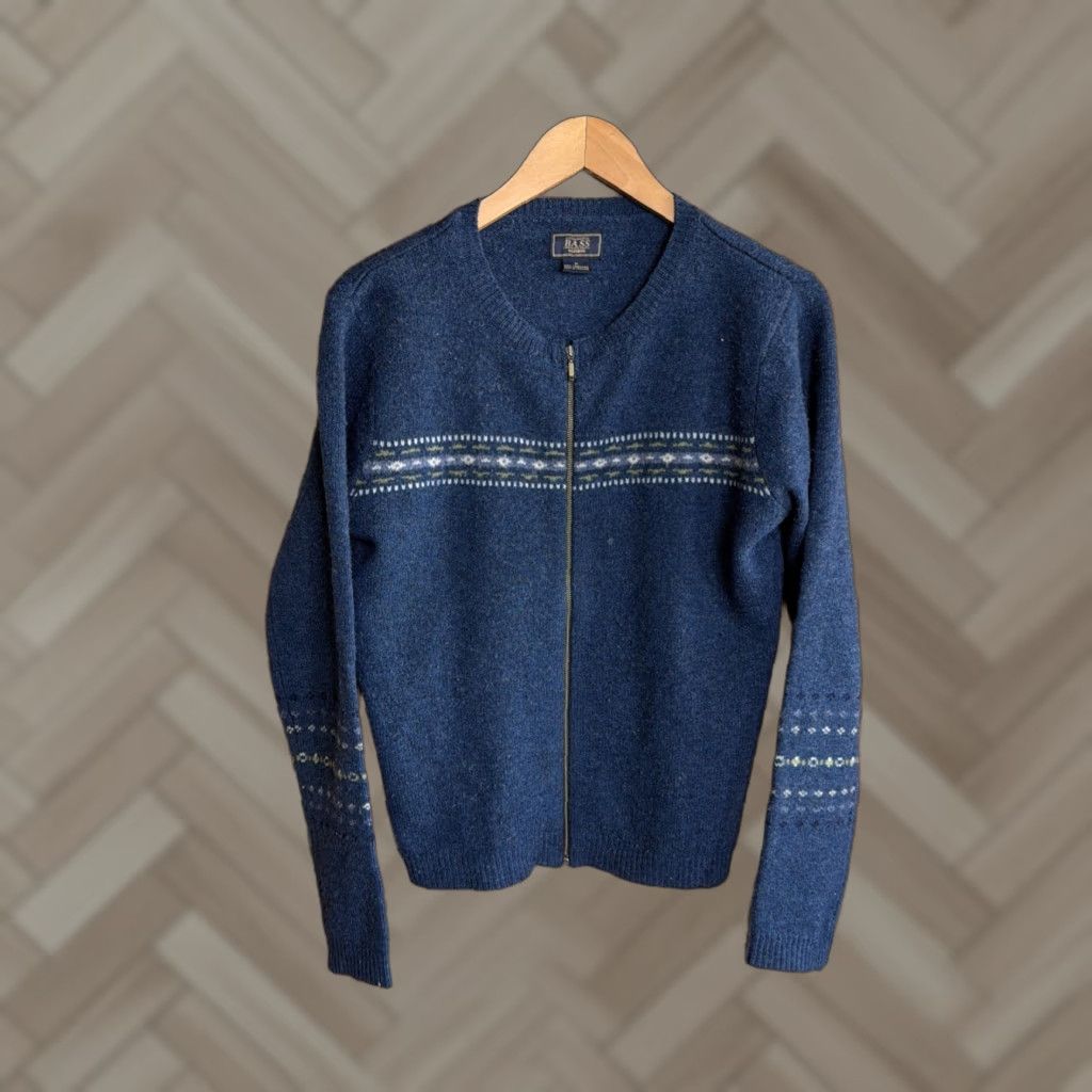 Vintage GH Bass & Co Zip Up Hoodie Sweater Womens M Blue – 100% Cotton Knit, Full Zip, Cable-Knit, Regular Fit, Wool-Free (Lambswool) Size M / US 6-8 / IT 42-44 - 1 Thumbnail