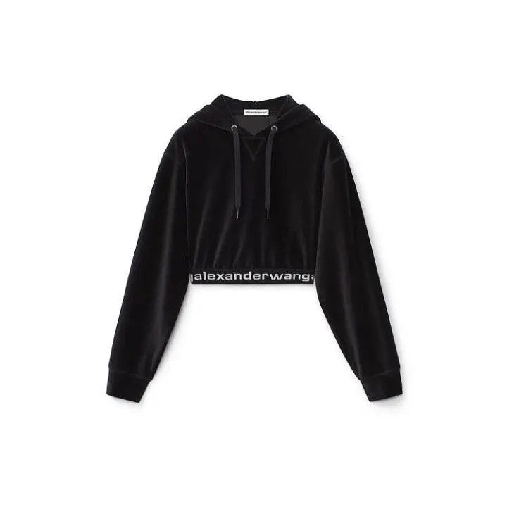 Alexander Wang Alexander Wang Black Cropped Logo Hoodie - Size L / US 10 / IT 46 - 1 Thumbnail
