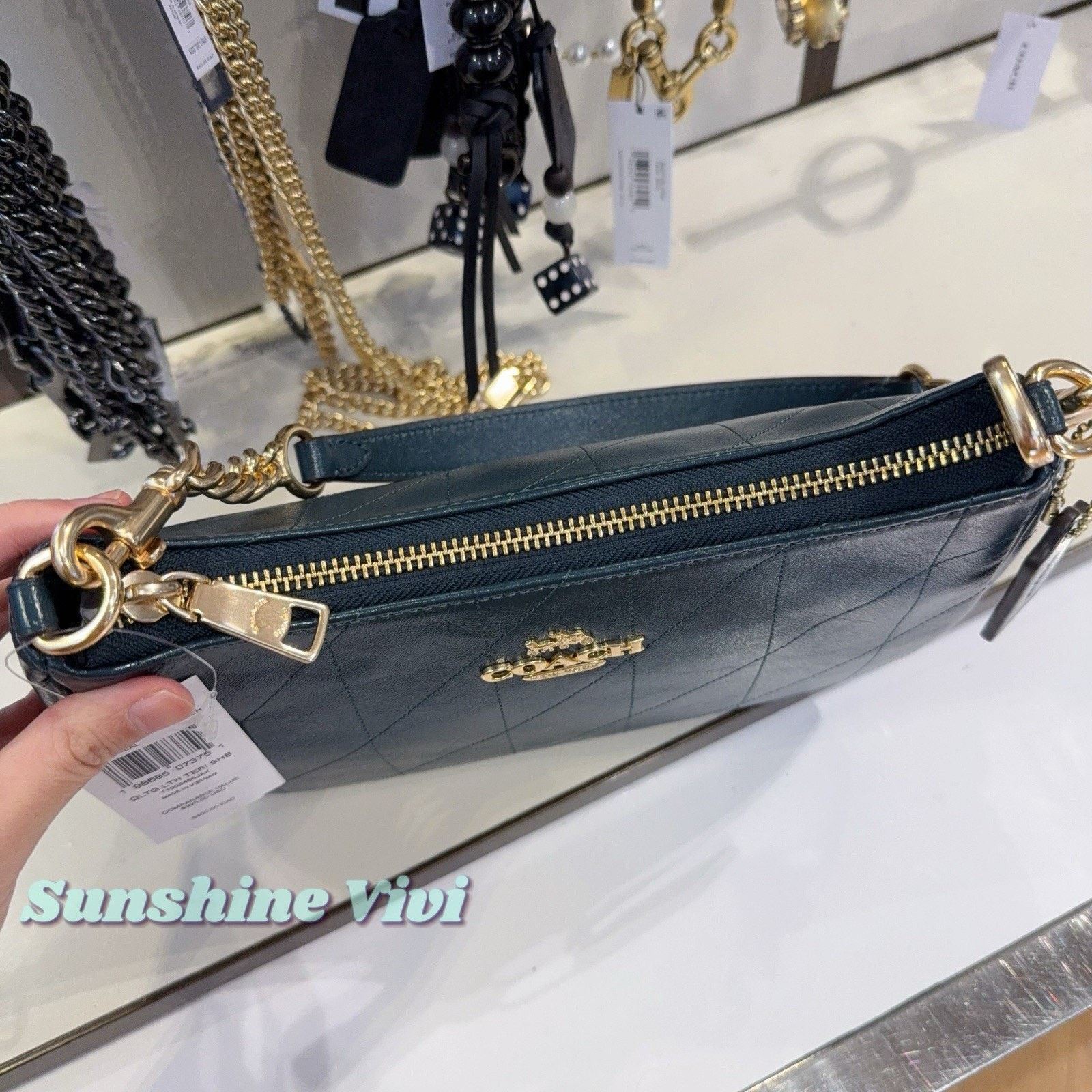 Coach NWT Coach Teri Shoulder Bag CDP32 Gold/DARK TEAL leahter Size ONE SIZE - 8 Thumbnail