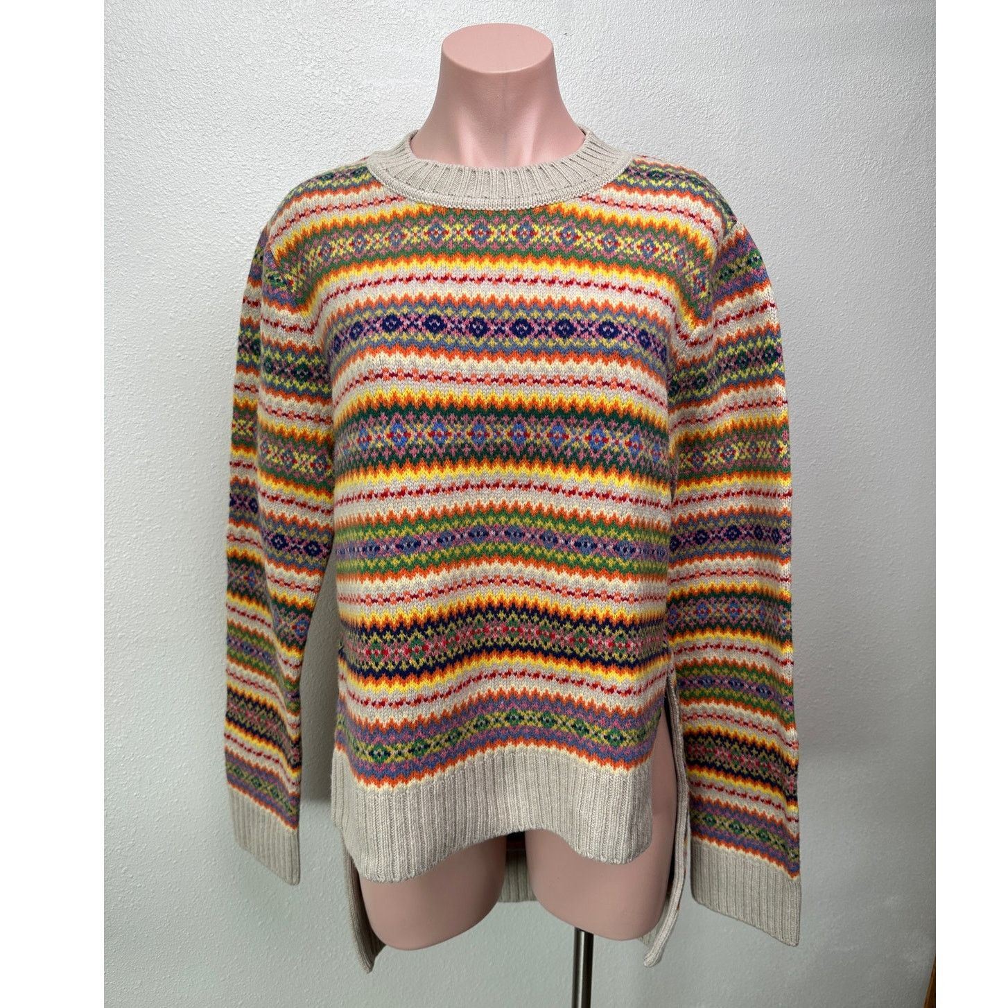 Stella McCartney Stella McCartney Multicolor Zigzag Wool 10 High Low Sweater Size L / US 10 / IT 46 - 1 Thumbnail