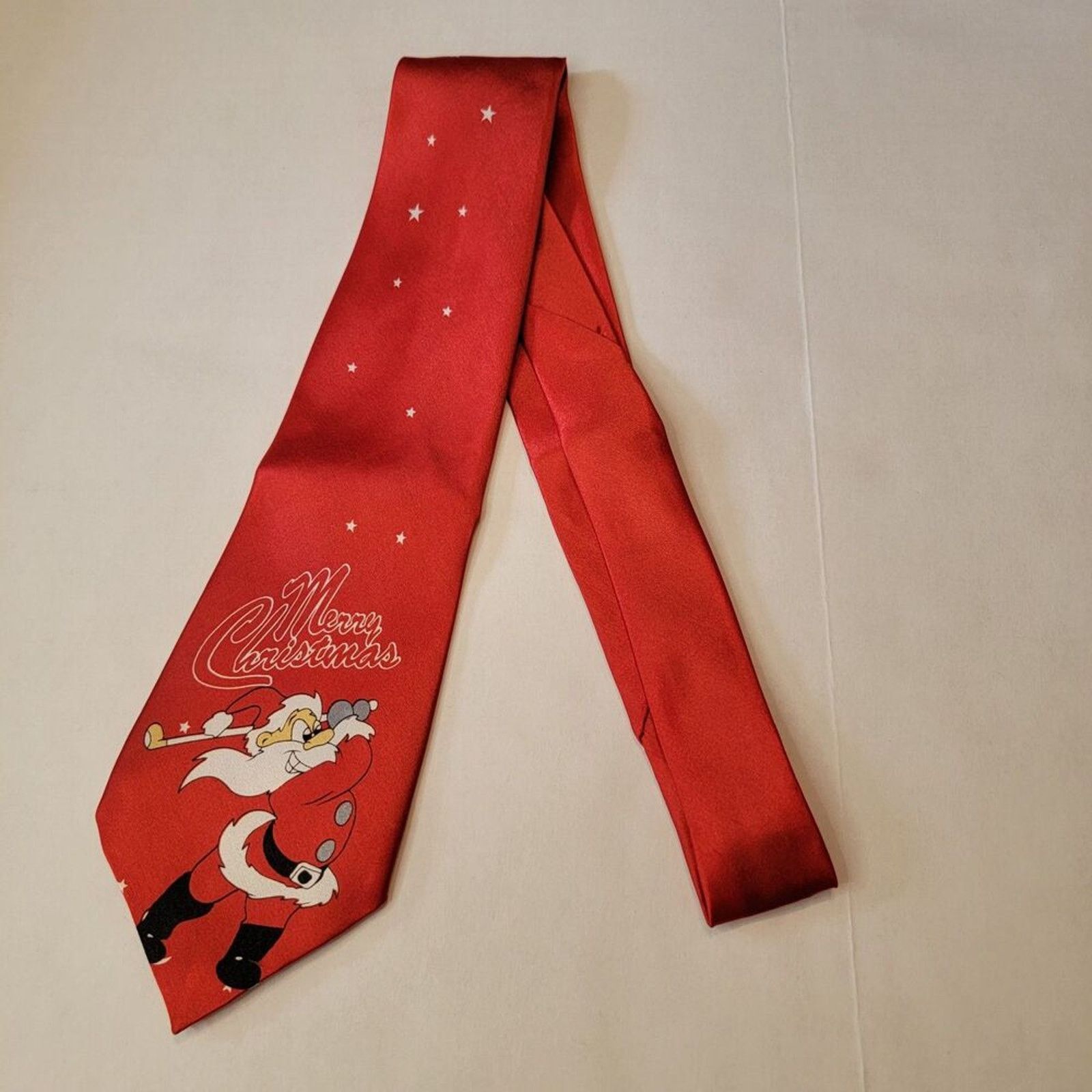 Other Funtyme Christmas Tie Golfing Santa Red w/ White Stars Size ONE SIZE - 3 Thumbnail