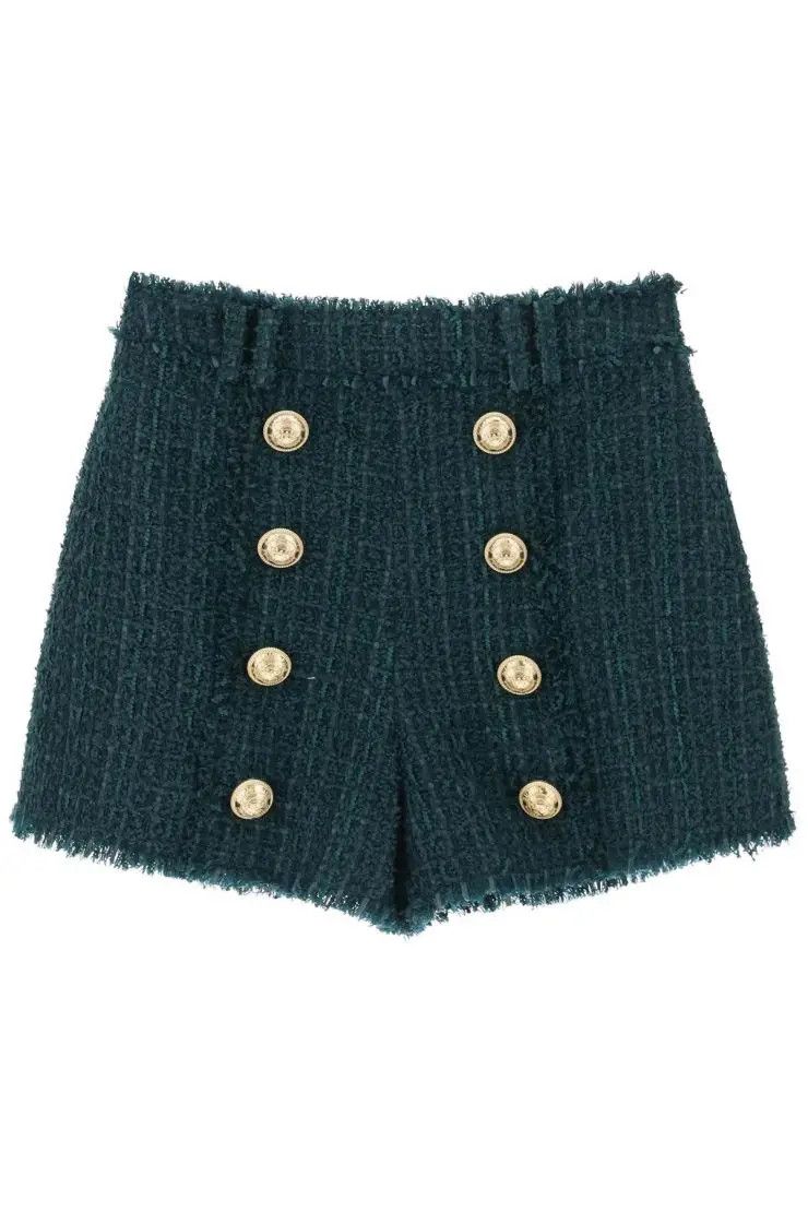 image of Balmain O1S22I1N0424 Tweed Shorts In Green, Women's (Size 26)
