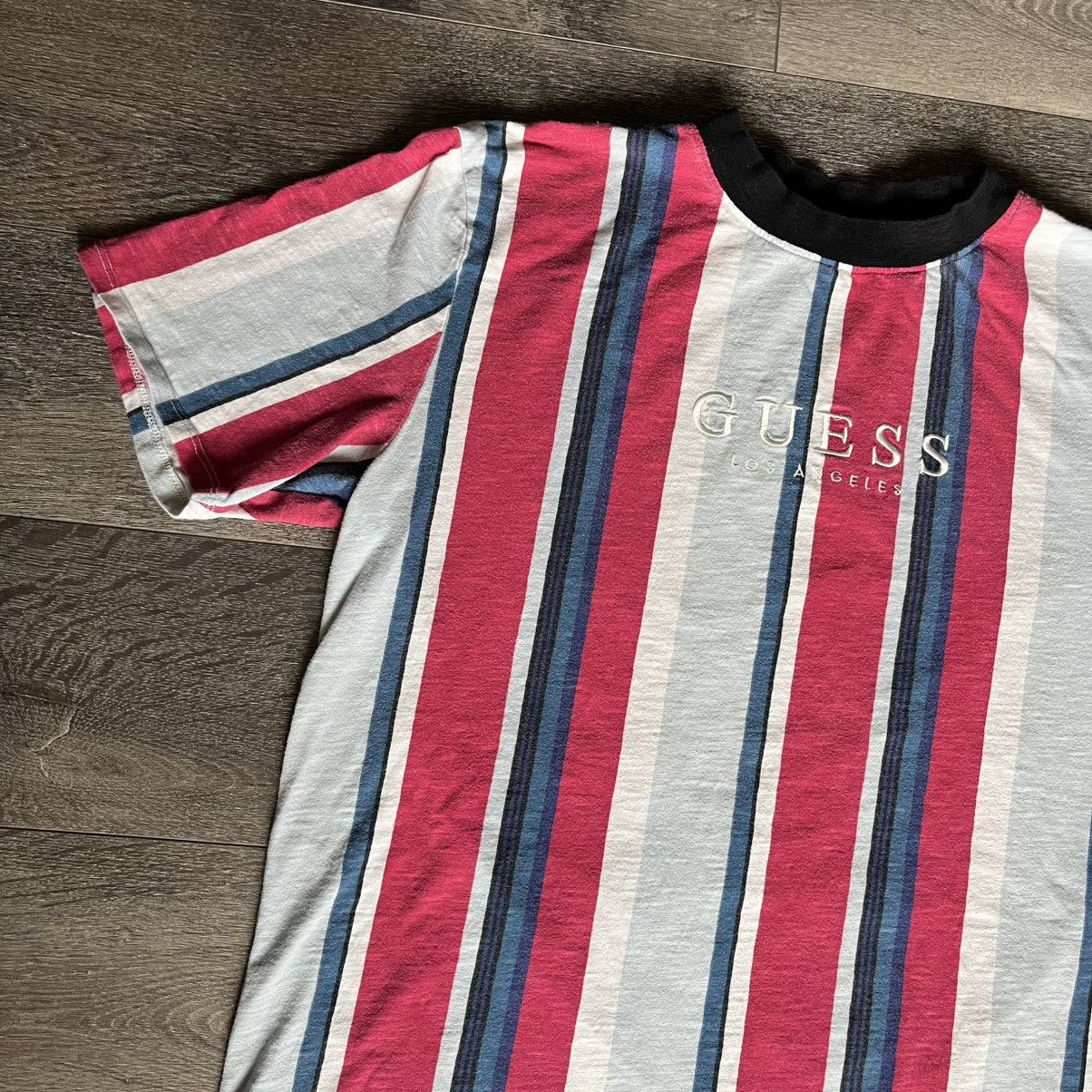 Guess × Vintage Vintage Guess Originals Los Angeles Embroidered Striped Tee Size US M / EU 48-50 / 2 - 2 Thumbnail
