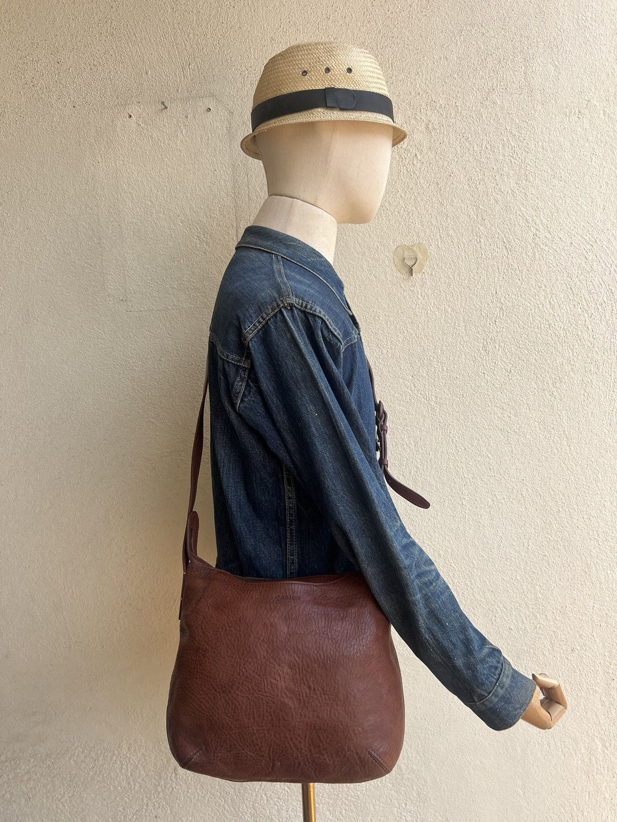 Leather Genten Japan Patina Brown Solid Leather Bag Sling Size ONE SIZE - 2 Thumbnail
