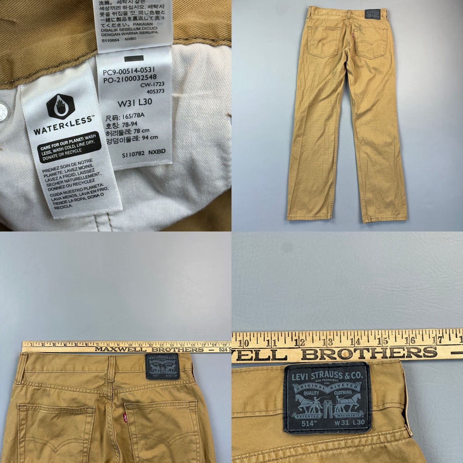 Levi's Levis 514 Pants Mens 31x30 Khaki Straight Fit Chino Flat Front Casual Regular Beard? Size US 31 - 8 Thumbnail