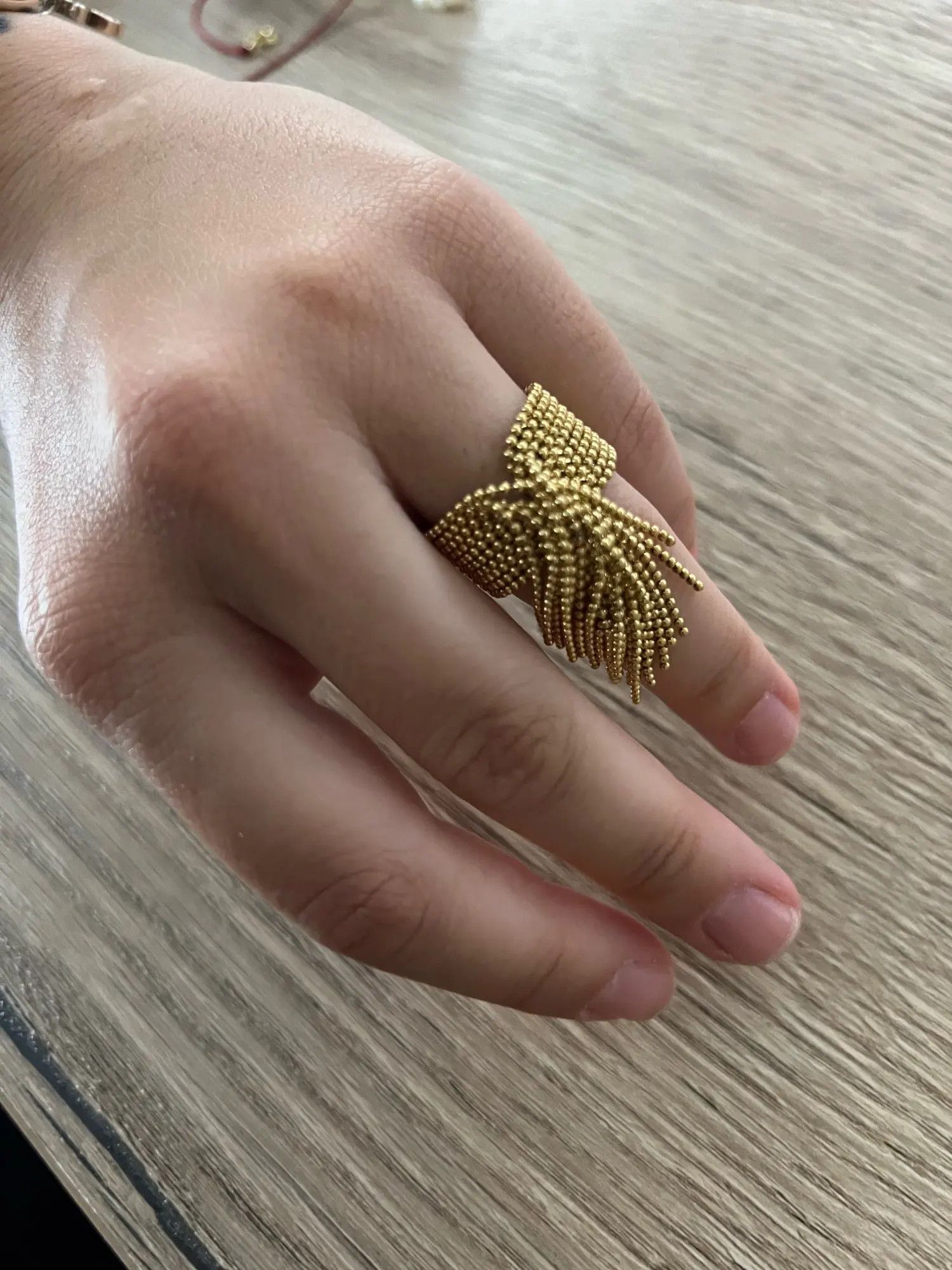 Jewelry Resizable 18K PVD Plated Stainless Steel Chain Tassel Ring Size ONE SIZE - 5 Thumbnail