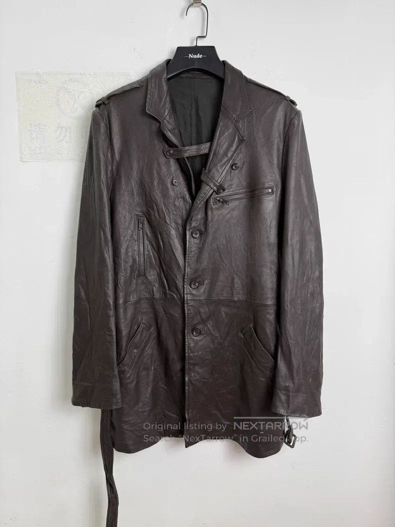 Yohji Yamamoto YOHJI YAMAMOTO Sheepskin brown belt leather coat Size US XL / EU 56 / 4 - 1 Thumbnail