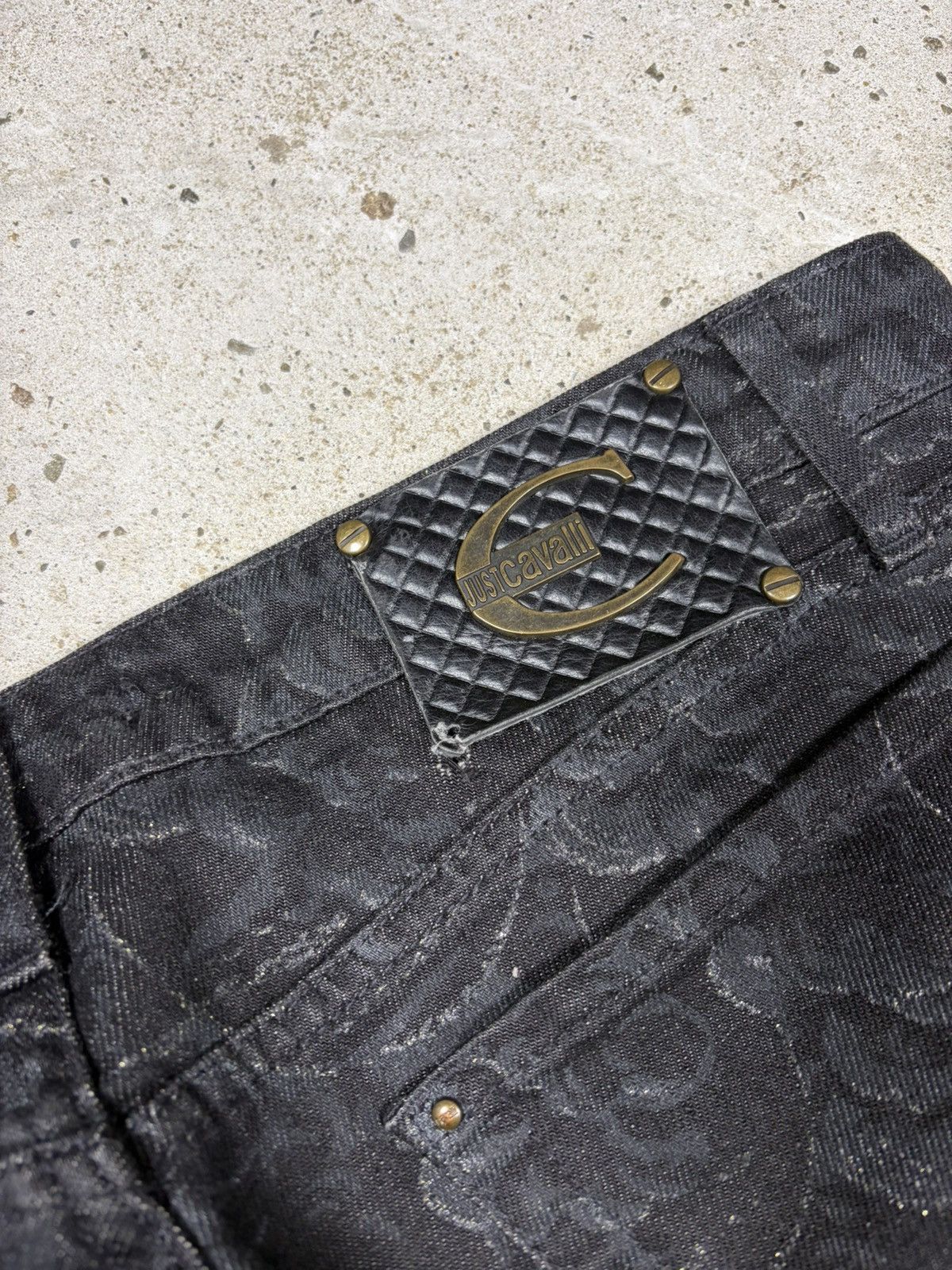 Just Cavalli 2000s Just Roberto Cavalli Abstract Floral Print Black Jeans Size 30" / US 8 / IT 44 - 19 Thumbnail