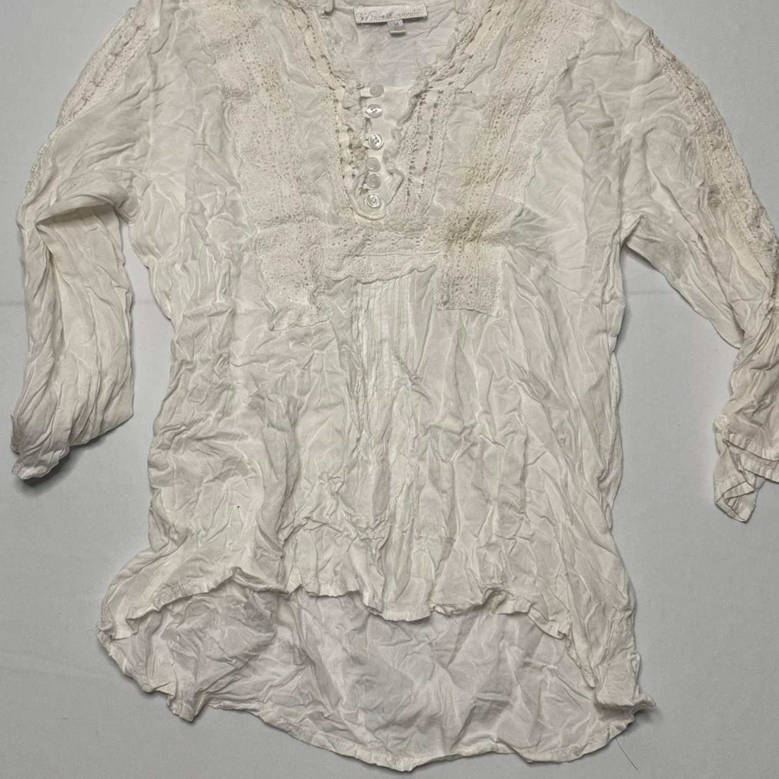 Other White Diamonds Ivory Ruffled Buttoned 80s Vintage Top Size M / US 6-8 / IT 42-44 - 5 Thumbnail