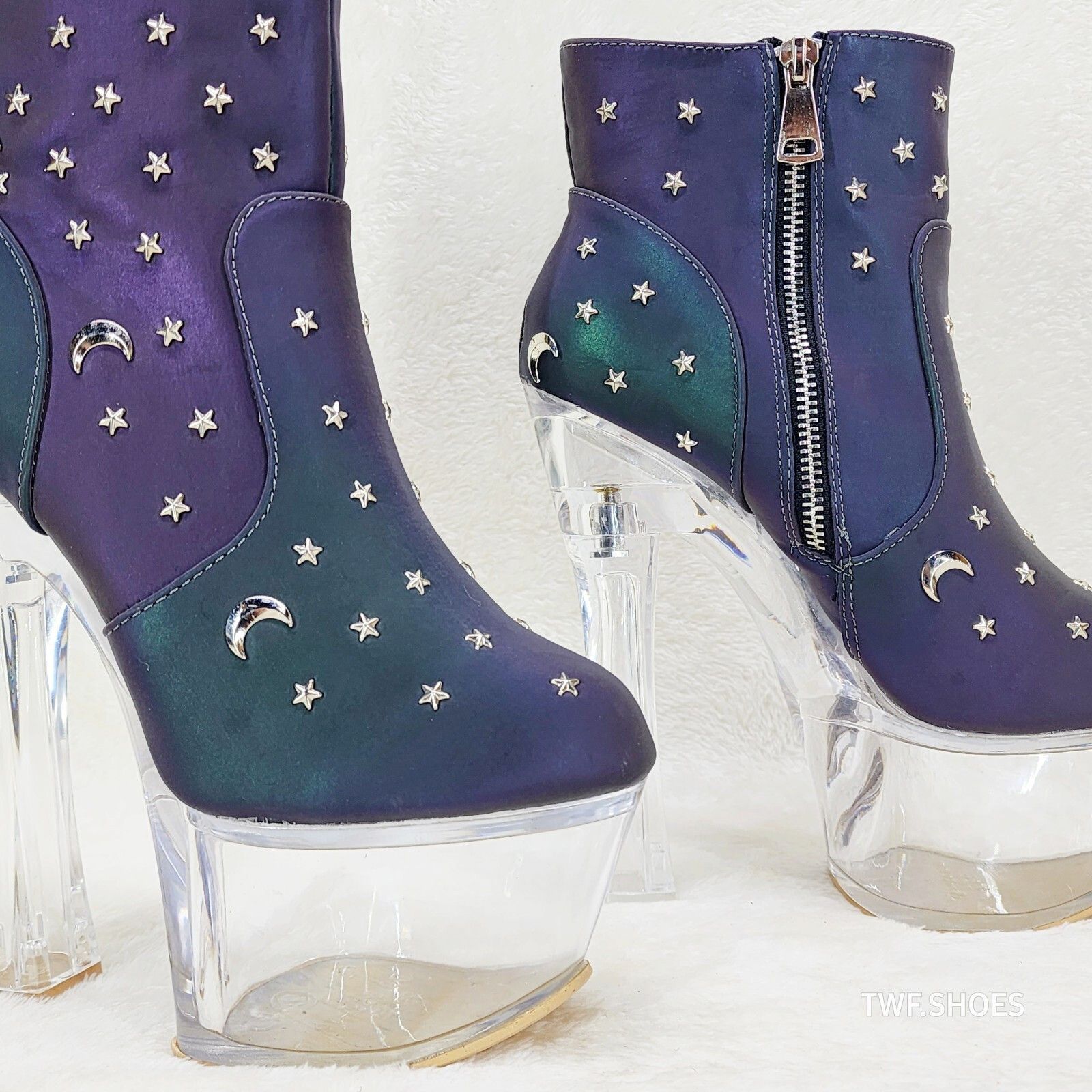 Other Ocho Purple Multi Reflective Ankle Boots Clear Platform & Ch Size US 6 / IT 36 - 3 Thumbnail